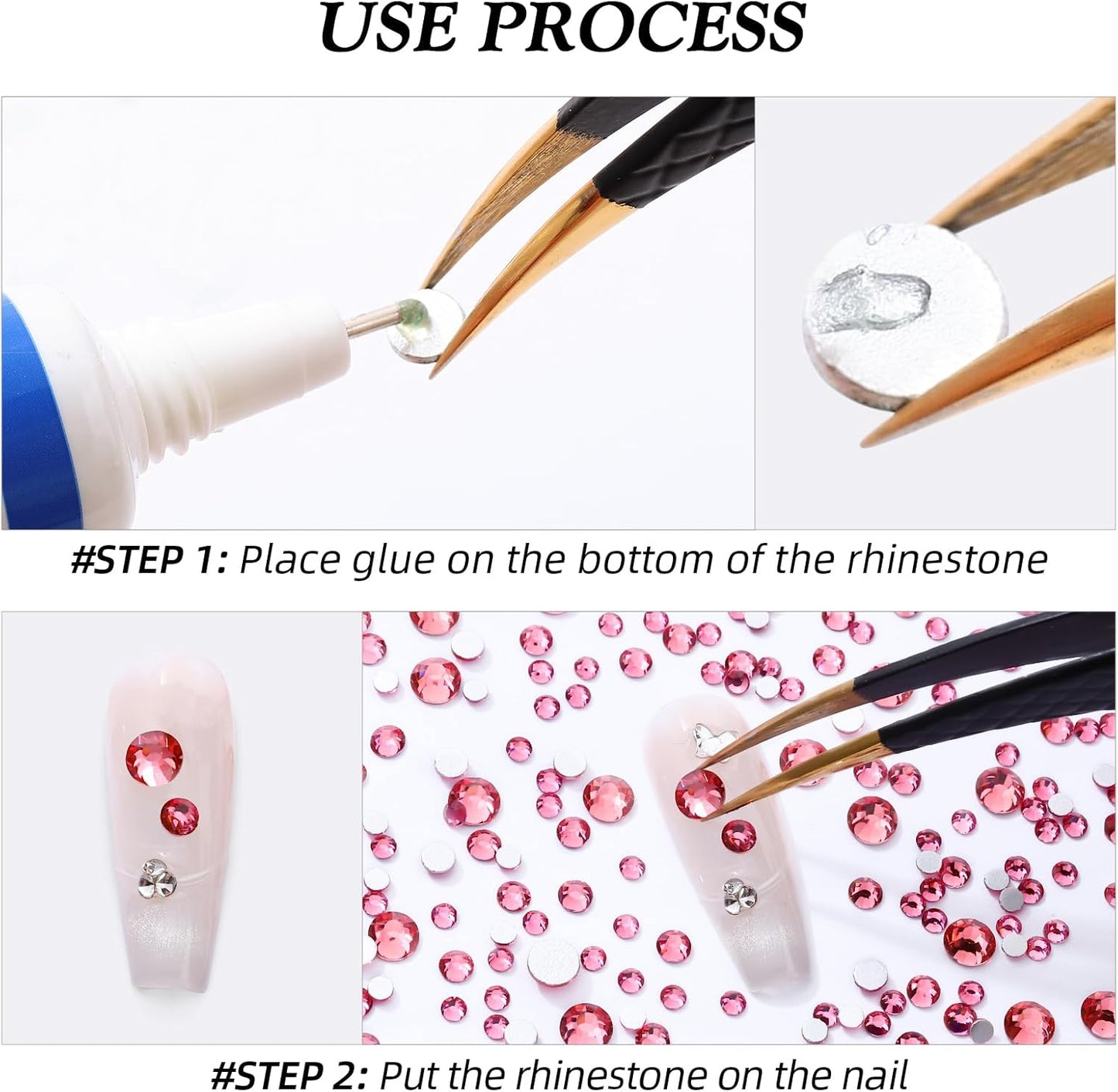 Rose Flatback Rhinestones, Glass Rhinestones for Nail Art and Craft, Glue Fix, Loose Crystal Gemstones(Rose, SS16, 1440pcs, 3.8-4.0mm)