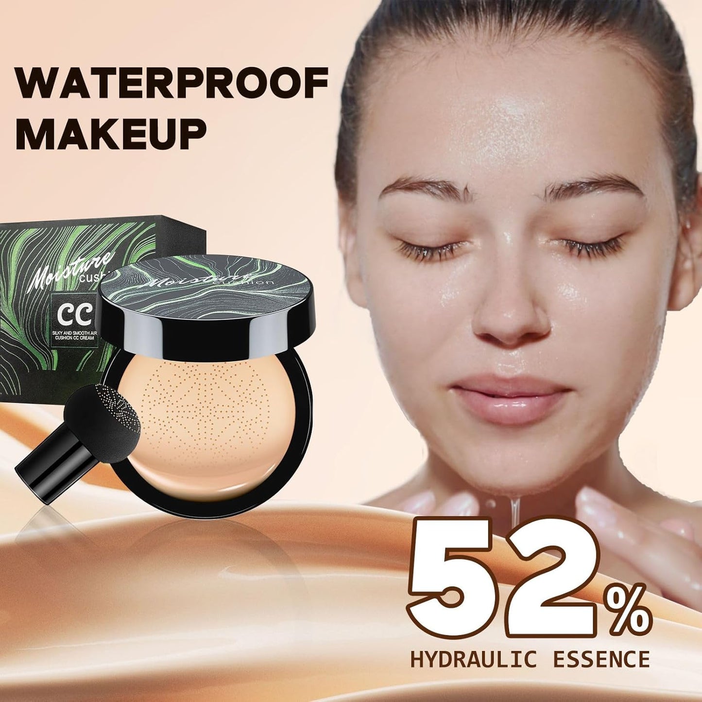 Mushroom Head Air Cushion CC Cream - Tattoo Cover up Makeup Waterproof Long-Lasting Moisturizing Concealer Foundation, Even Skin Tone for All Skin Types (Ivory)