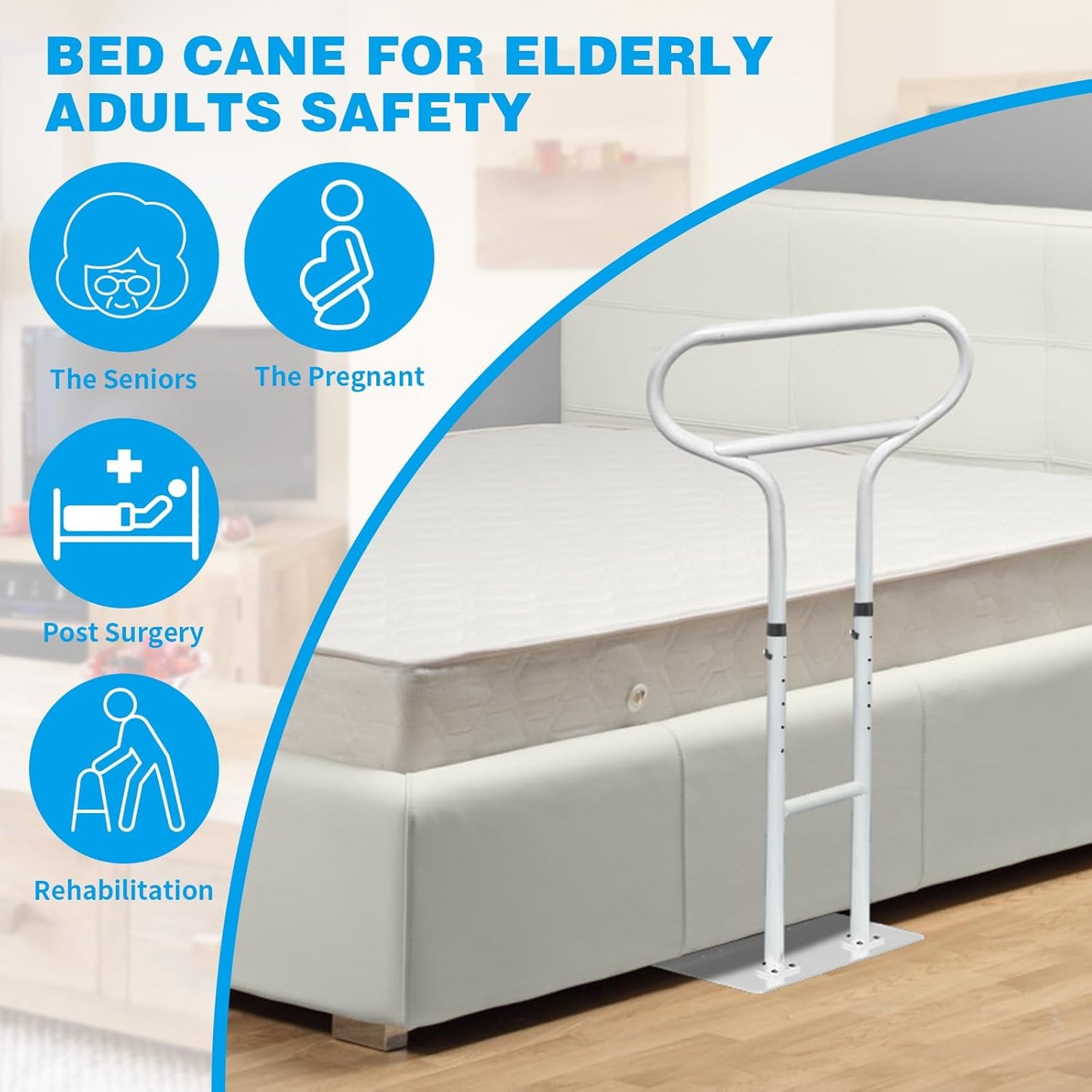 Bed Rails for Elderly Adults Safety, Adjustable Bed Cane for Elderly, Heavy Duty Stand Assist Railing for Seniors, for Couch, Chair, Full, Twin Bed (260LBS Loading, 5 Heights, White)