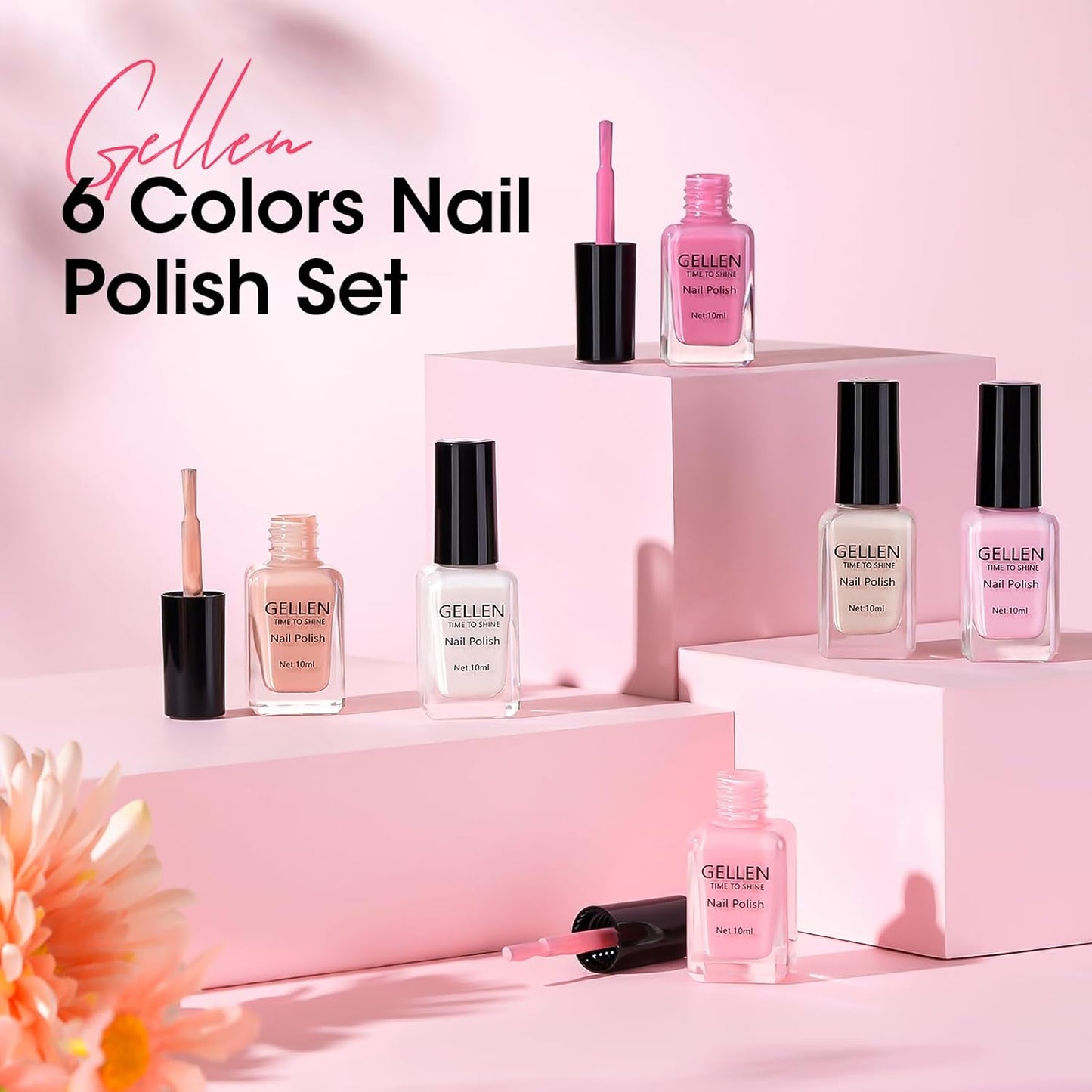 GELLEN Nude Nail Polish, Quick Air Dry Natural Traditional Regular Nail Polish 6 Colors Nude Pink White Set for Acrylic Natural Nails Home Salon, Non Gel, No UV, Chip Resistant, Hema Free, Non-toxic