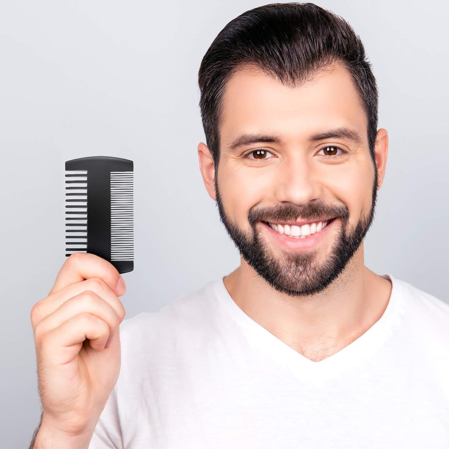 Sandalwood Beard Comb Set with Faux Leather Case - Dual Action Teeth for Mustaches and Beards (Black, 3 Combs + 3 Cases)