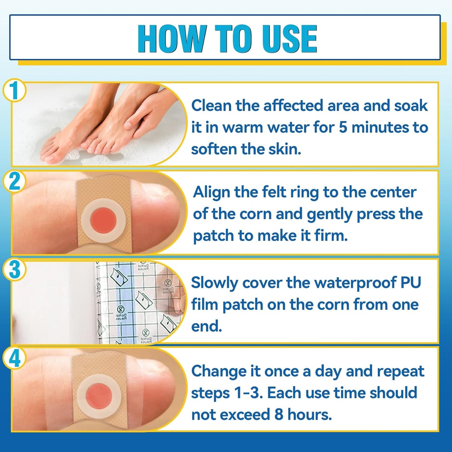 Corn Removers for Toes, Feet, 24 Packs Corn Pads for Toes with 12 Large Size and 12 Small Size, Gentle and Safe Corn Callus Remover Cushions Stick to Keep Your Skin Healthy, Relieve Corn Pain