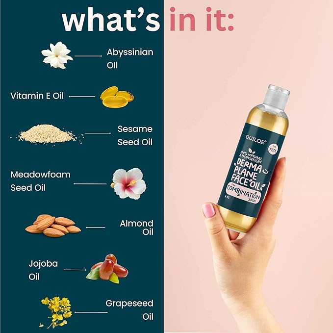 Dermaplane Oil for Combination Skin - Shave Oil for Women, Face Shaving Oil for Women, Use with a Dermaplaning Tool, Razor, Shaver or Microblade for Close Shave 2 oz by Ouiloe