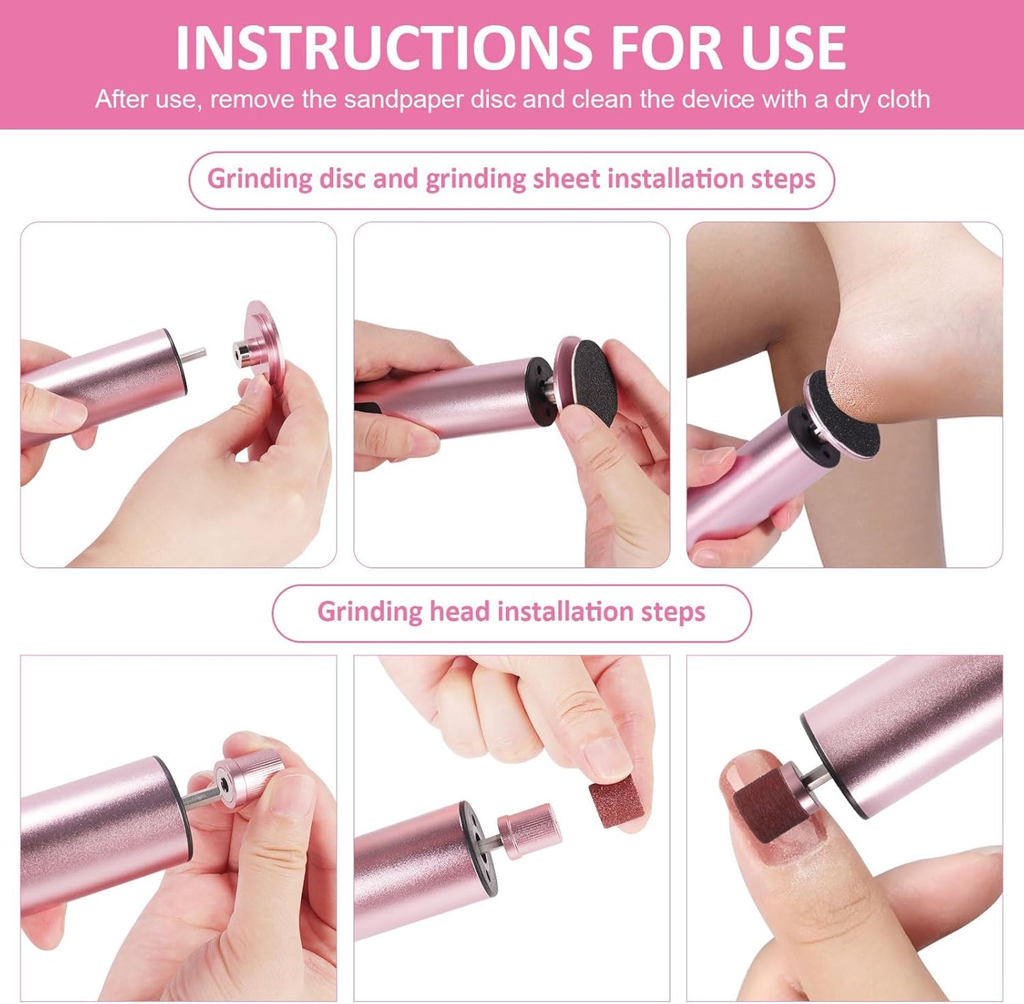 Upgraded Wireless Electric Callus Remover for Feet, 6-Speed 2-in-1 Rechargeable Foot File Callus Remover with USB Charging & 3 Types of Sandpaper, Dead Skin Remover for Dry Cracked Heels (Pink)