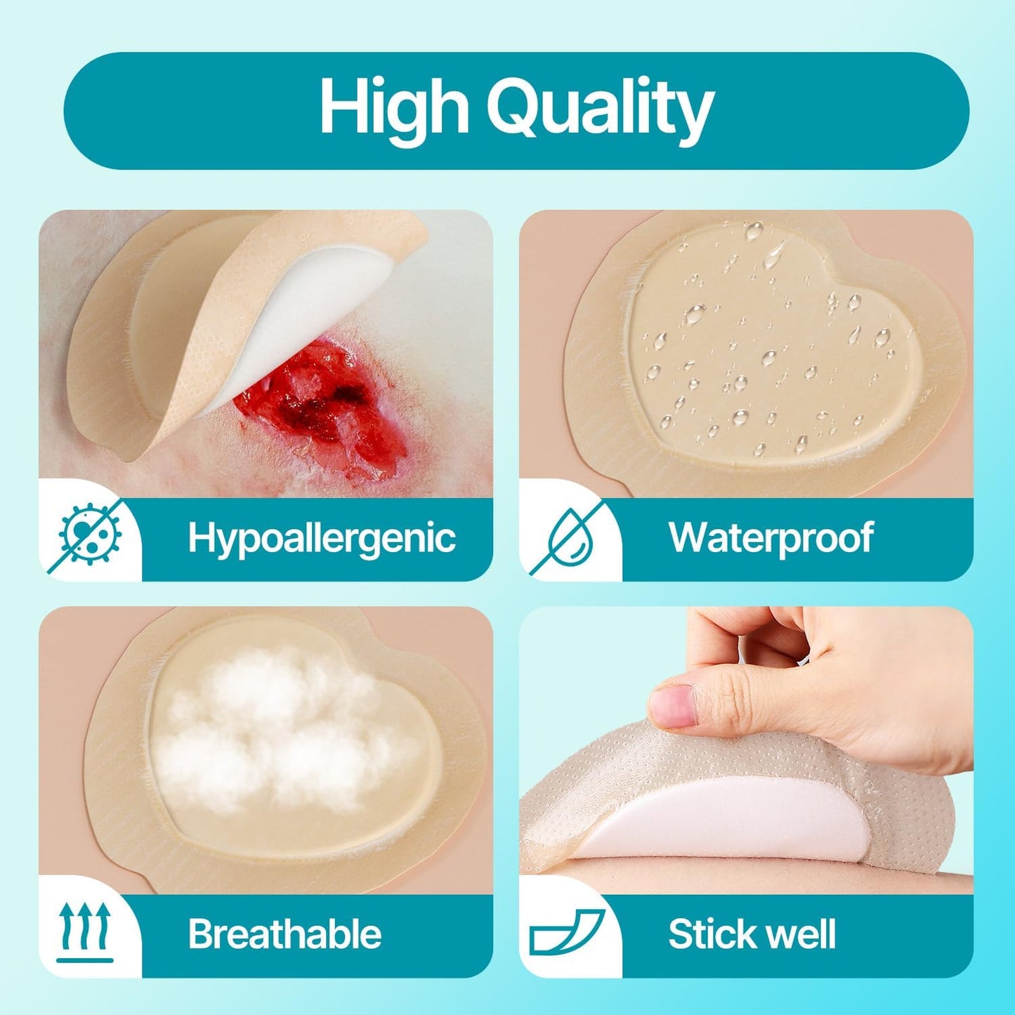 Dimora Sacrum Foam Wound Dressing (20 Packs)- Silicone Foam Bandages Adhesive Border 7"x7", Absorbent Sacral Pads Waterproof Breathable Bed Sore Pressure Dressing