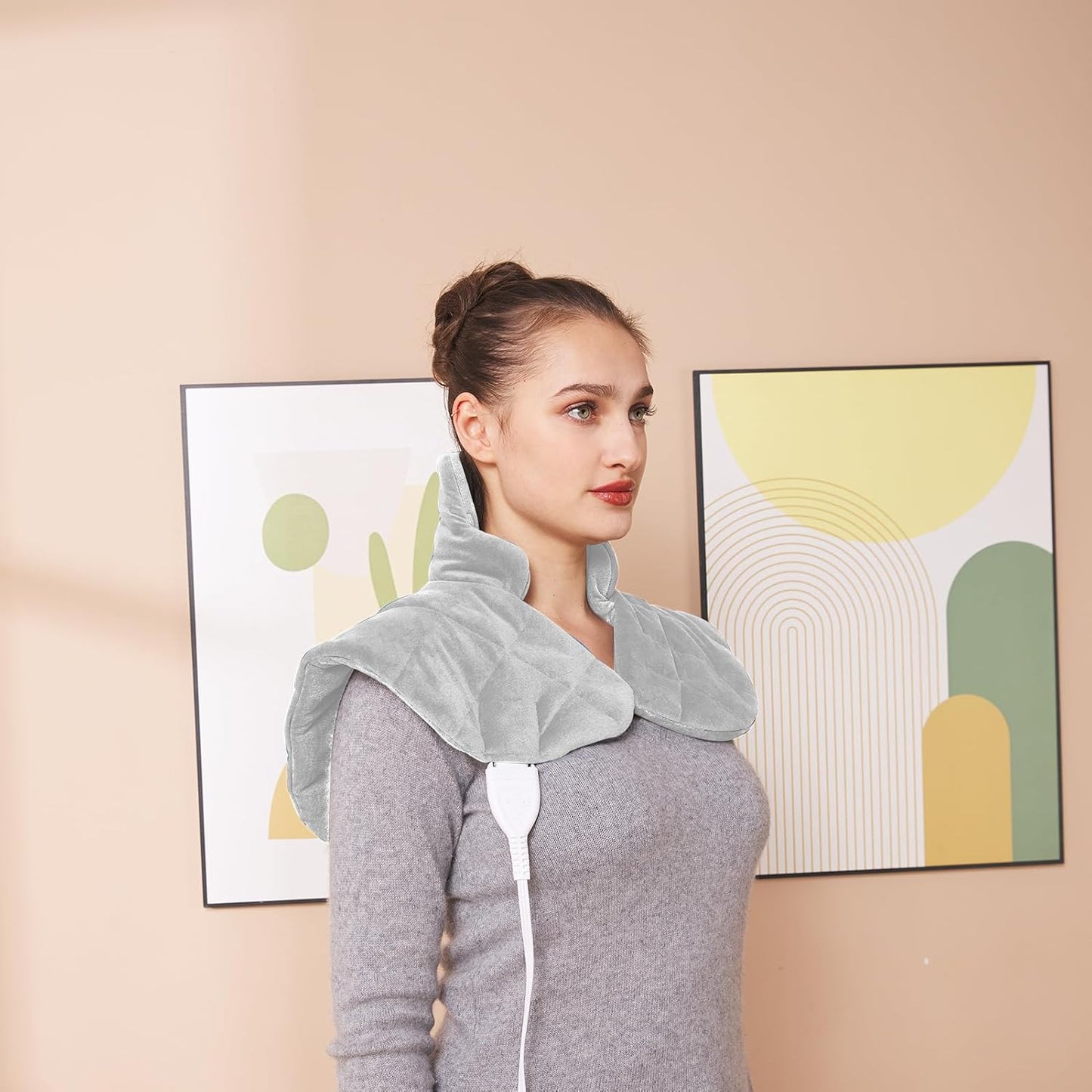 Ambershine 19''x24'' Weighted Neck & Shoulder Heating Pad, 2.5lbs with 12 Temperature Settings& 4 Auto-Off Timers, Pain Relief for Neck/Shoulder/Back, Christmas Gifts for Women Men Mom Dad(Light Gray)