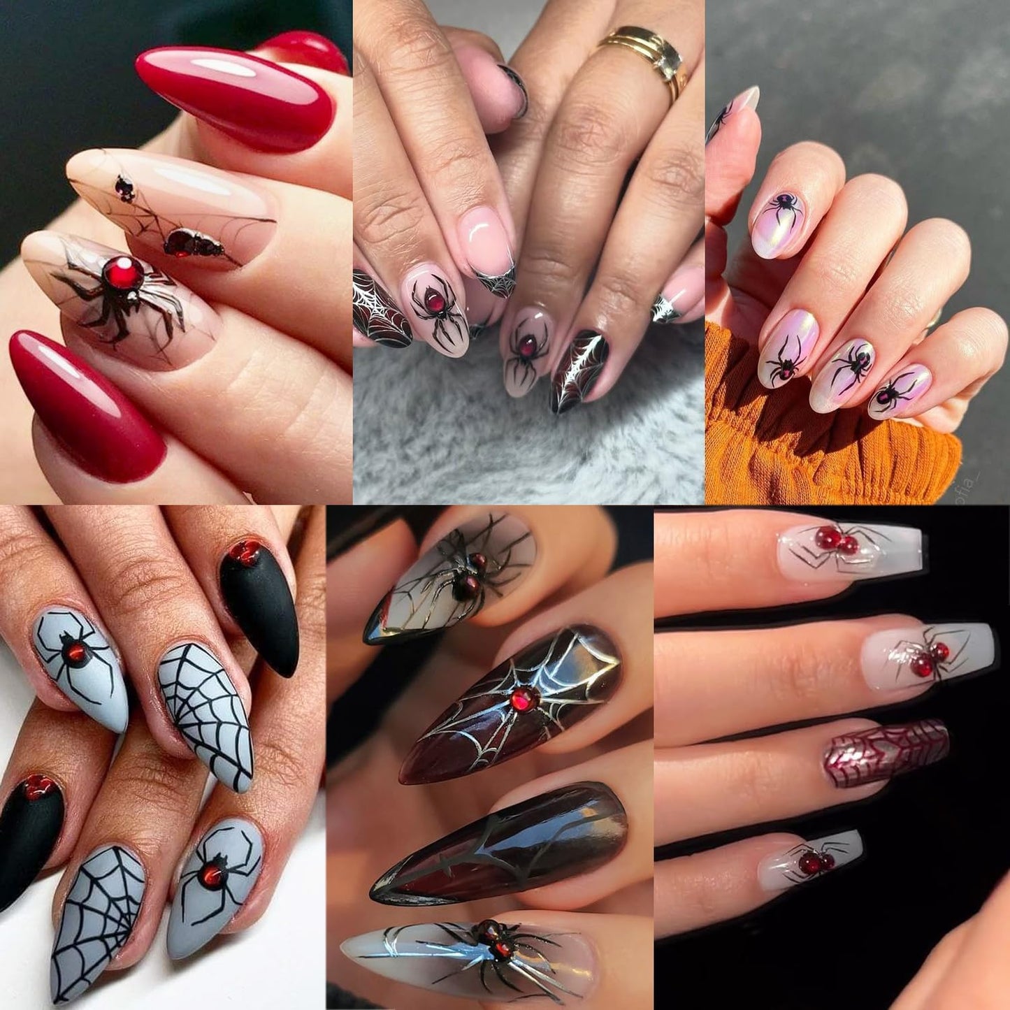 2 Sheets Spider Nail Decals for Nail Art Embossed Halloween Nail Stickers with Rhinestones Designs 5D Horror Spider Nail Art Stickers Self-Adhesive Halloween Holiday Nail Supplies for Women