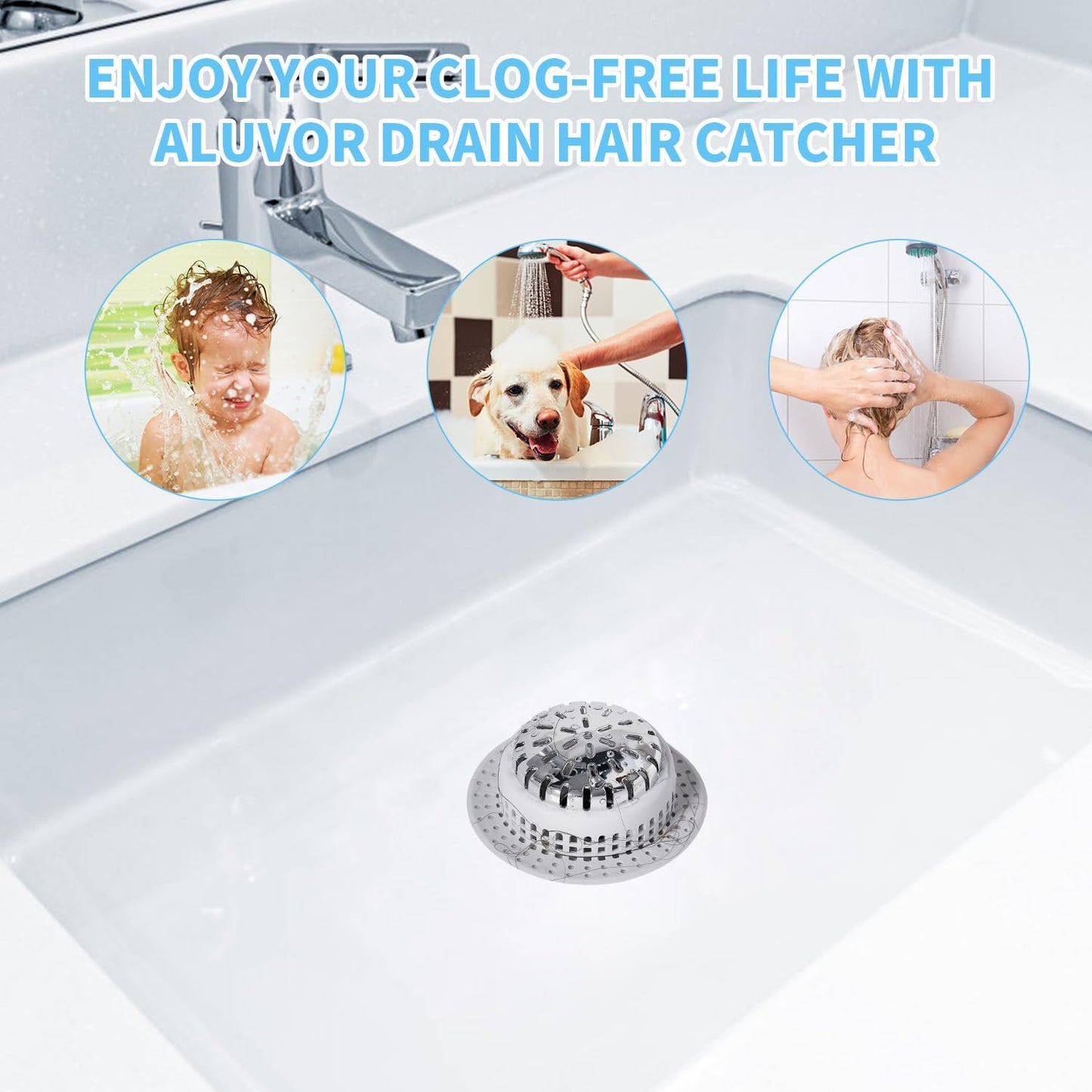 Shower Drain Hair Catcher, Shower Drain Cover, Bathtub Drain Hair Catcher for Pop-Up & Regular Drains (Top Small)