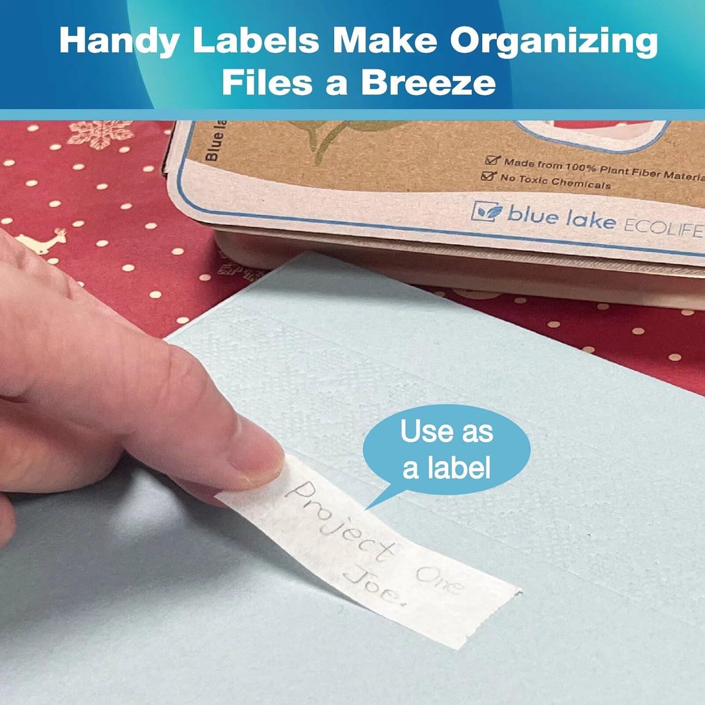 Blue Lake ECOLIFE Masking Tape Dispenser,Plastic-Free Masking Tape Dispenser with 4 Rolls 3/4 in x 550 in Paper Tape, Label Tape Dispenser Desk for Masking, Labeling, Office Home School