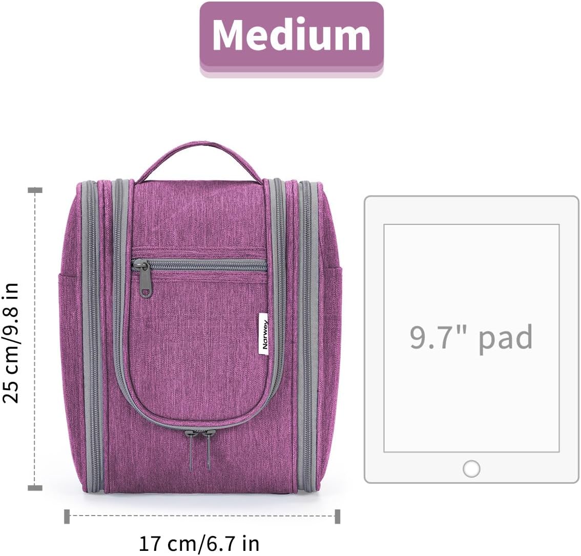 Narwey Small Hanging Toiletry Bag Women Travel Makeup Bag Organizer Toiletries Bag for Travel Size Essentials Accessories Cosmetics (Medium, Dark Purple)