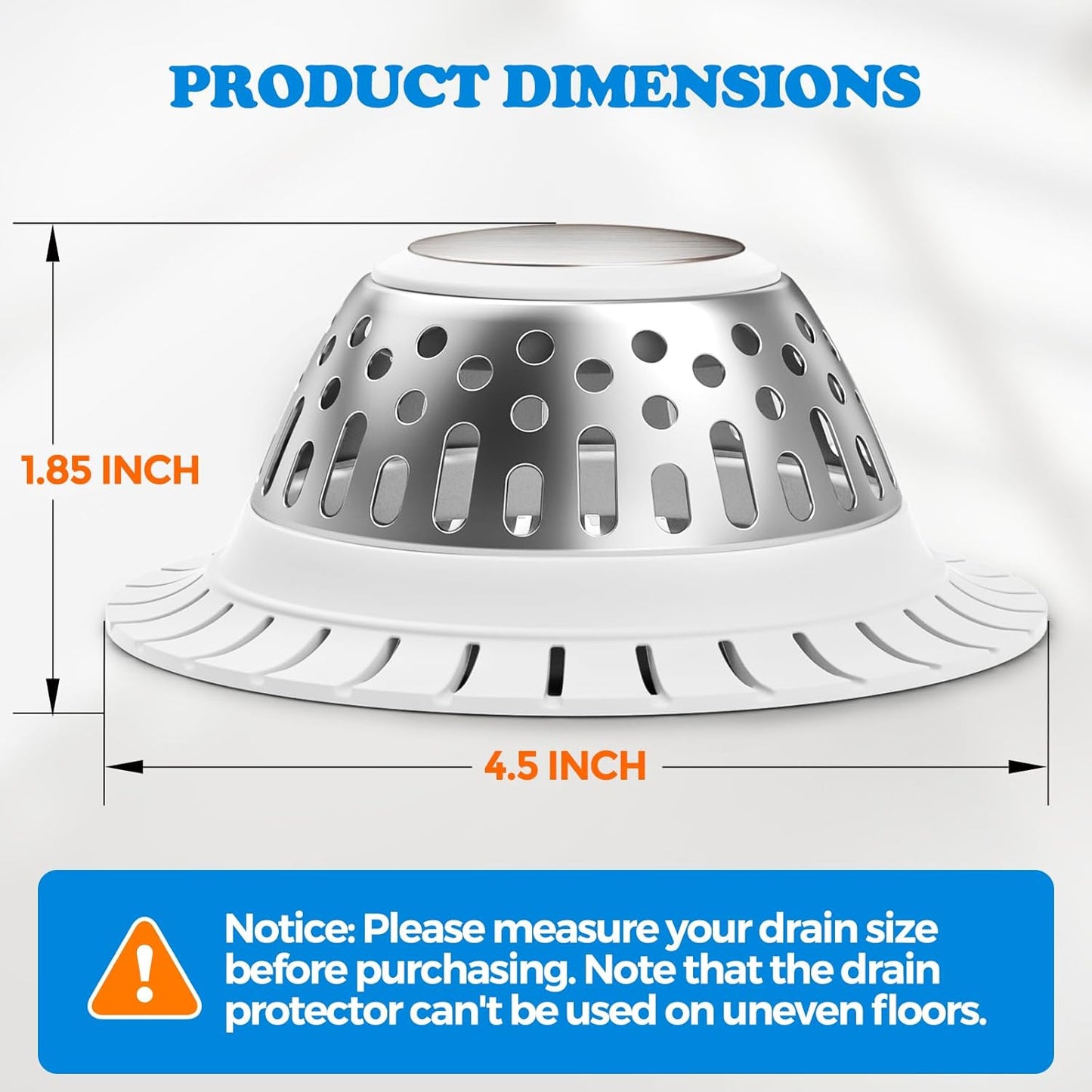 zaa Drain Hair Catcher - Bathtub Drain Cover, Hair Stopper for Bathtub Drain, 304 Stainless Steel Drain Protector and Hair Trap for Flat & Pop-up Drains, Silver White