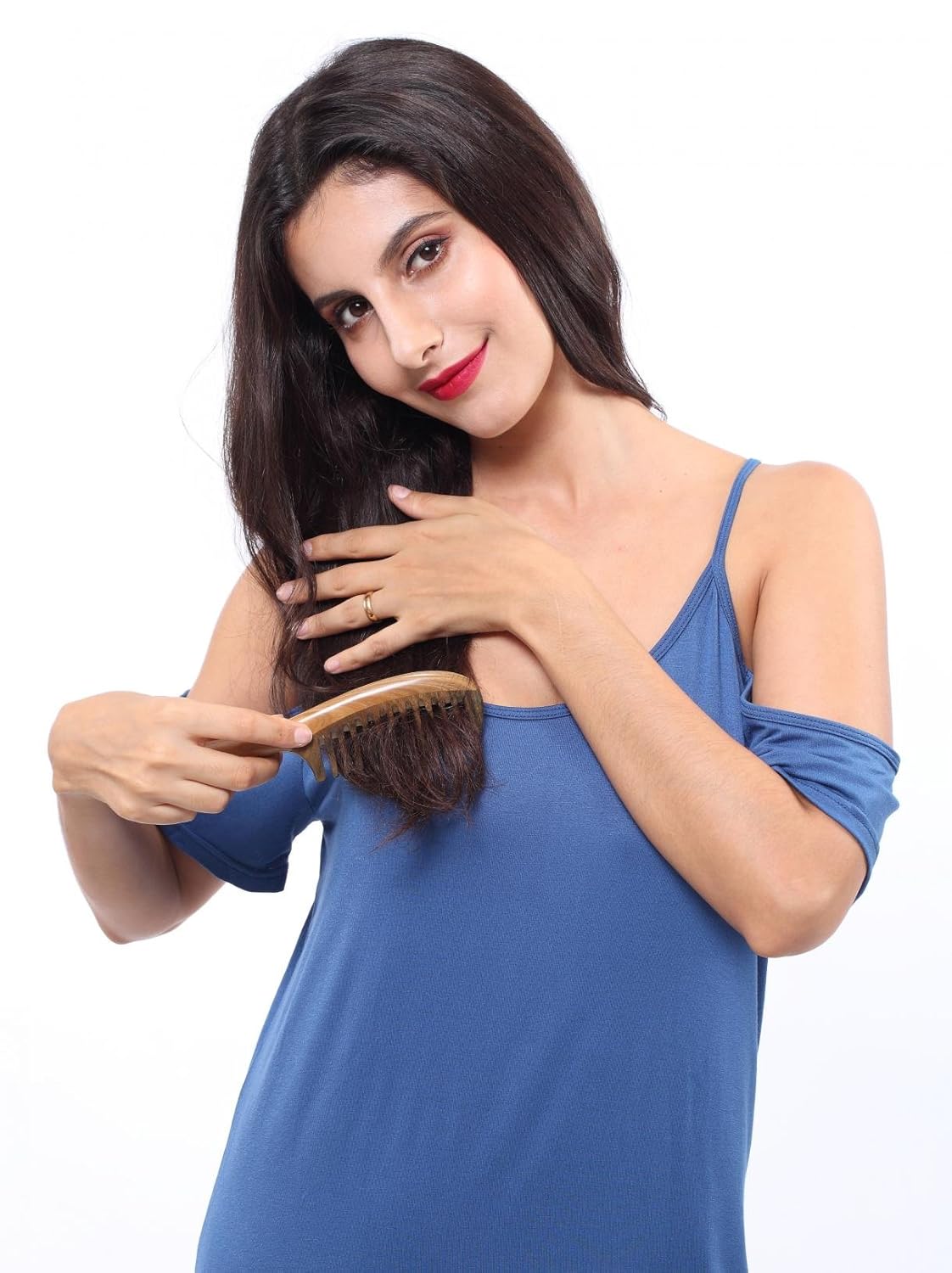 Louise Maelys 2pcs Wooden Wide Tooth Hair Comb Sandalwood Tail Combs for Curly Thick Hair Styling