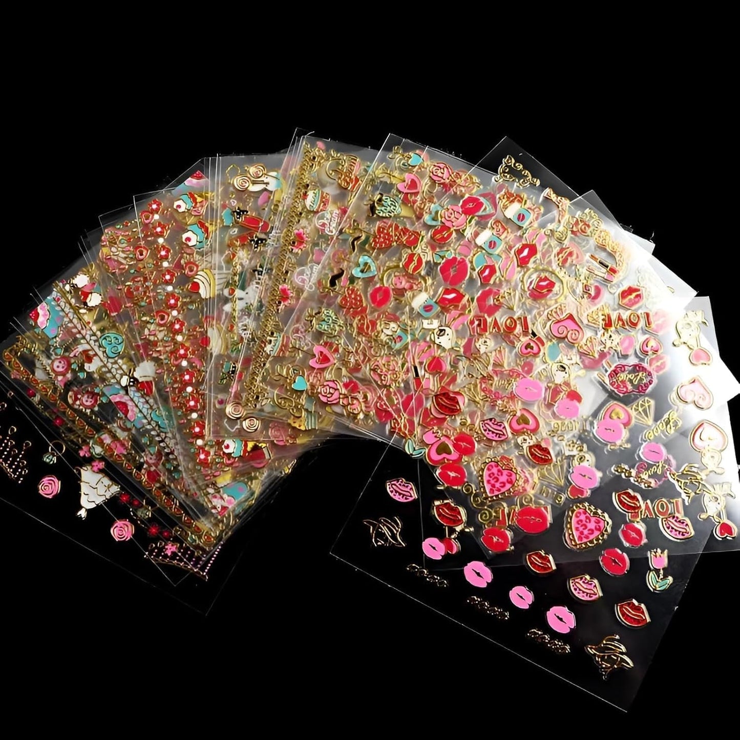 30 Sheets Valentine Nail Stickers: 3D Self-Adhesive Red Heart Designs, Rose Lip Bow, Valentine Decals & Supplies