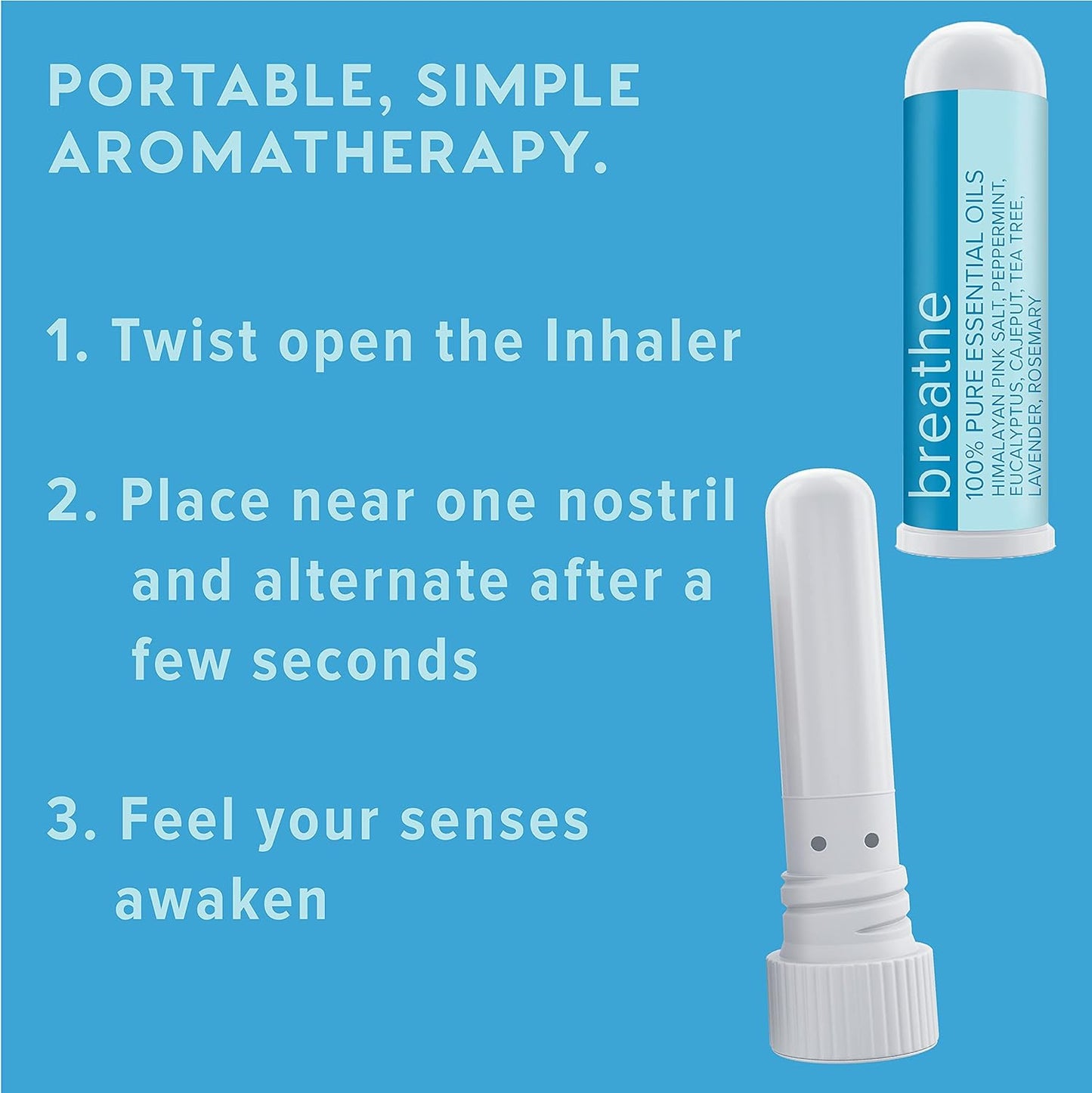 MOXE Breathe | Himalayan Salt Inhaler | Help Clear Congestion, Boost Focus and Improve Breathing | Natural Aromatherapy | Peppermint, Lavender and Tee Tree Essential Oil (1 Pack)