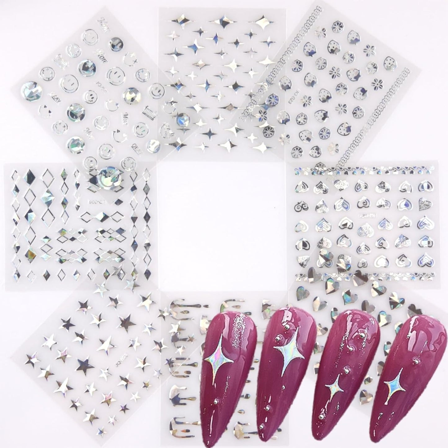 30 Sheets Silver Nail Art Stickers 3D Self-Adhesive Line Nail Decals for Acrylic Nails Lace Leaf Flower Nail Supplies for Nail Art Glitter DIY Design Nail Stickers for Women