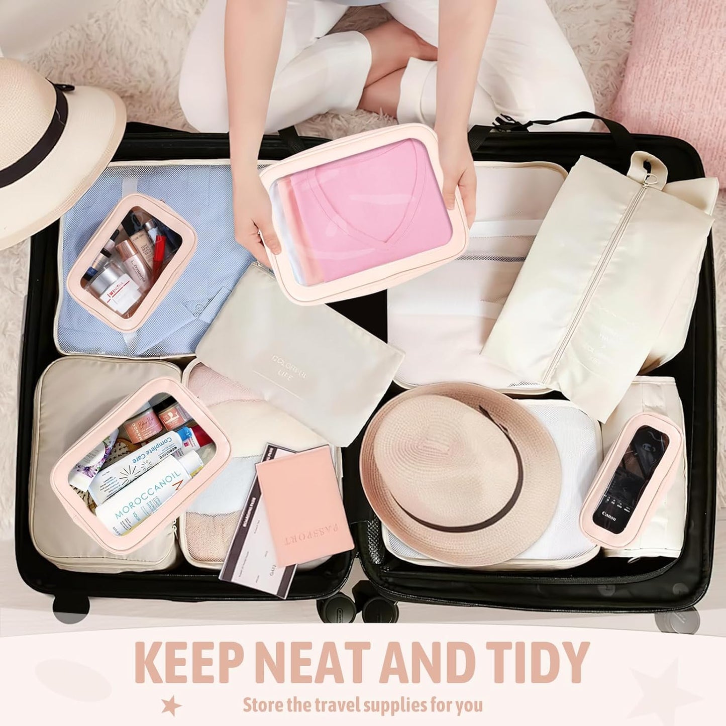 3Pack Clear Toiletry Bag,TSA Approved Travel Makeup Pouch with Zipper for Cosmetics and Toiletries,Diaper Bag Organizer Pouch Set,Women's Purse Organizer and Clear Car Bag