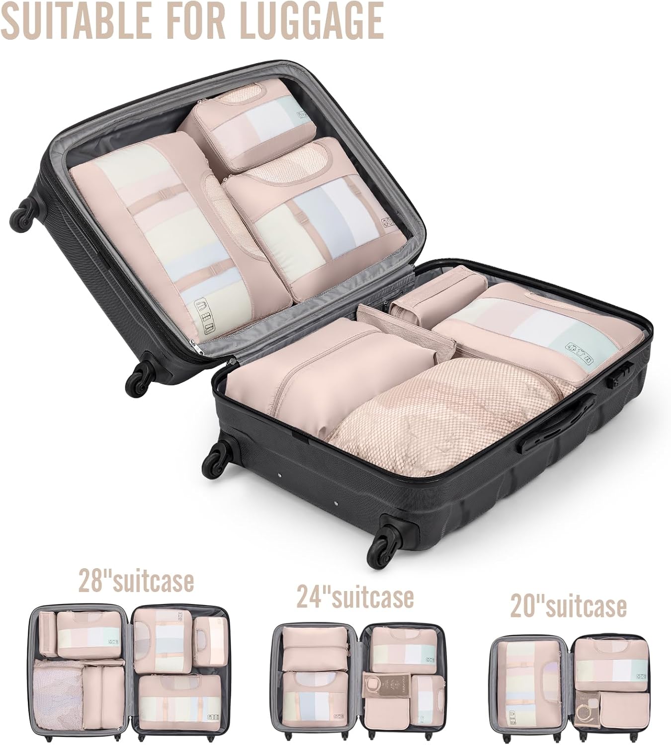 Veken 10 Set Packing Cubes for Travel, Beach Vacation Essentials Accessories for Cruise Ship, Suitcase Organizer Bags for Luggage with Hanging Toiletry & Shoe Bag, Birthday Gifts for Women Mom Her