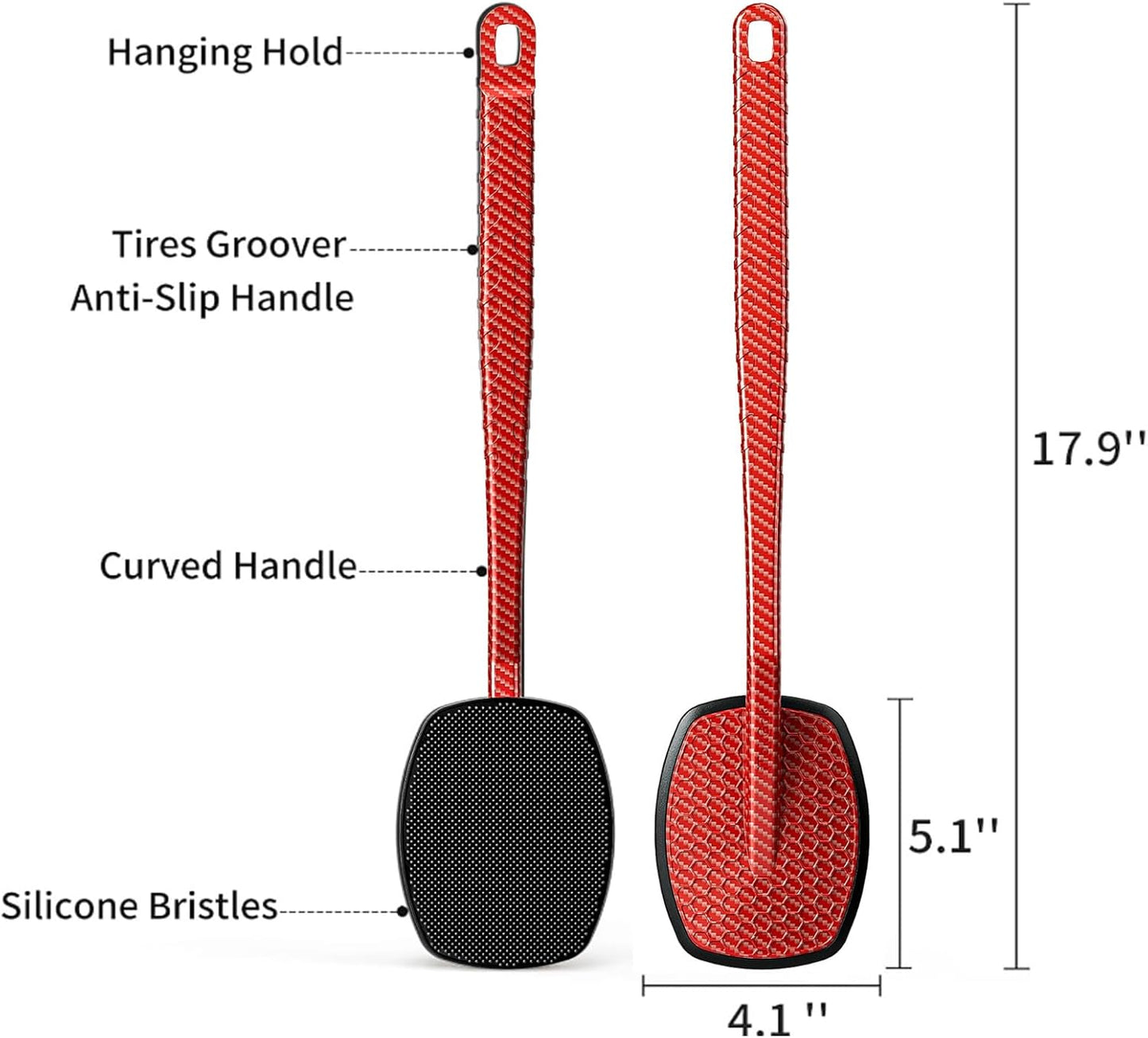 New Carbon Fiber- Red Silicone Back Scrubber for Shower, Back Shower Brush with Long Handle Back Scrubber for Men and Women