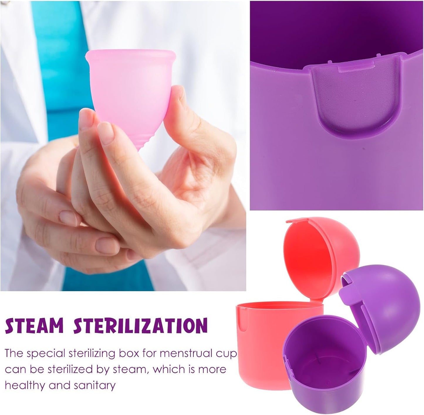 2Pcs MenstrualCup Steamer Cleaner, Period Cup Holder, High-Temperature, Portable Storage Container, Assorted Colors 3.54 * 1.96 * 1.96 Inch, Pp Material