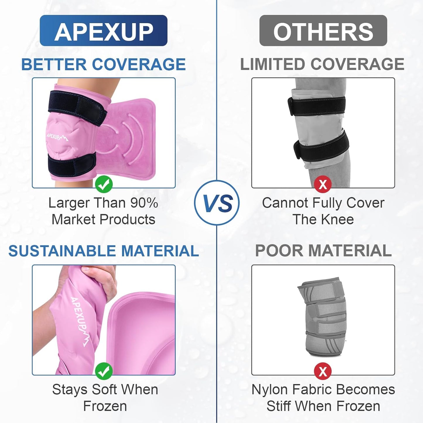 APEXUP Ice Pack for Knee Pain Relief, Large Reusable Wrap After Surgery, Flexible Gel Cold Pack for Injuries, Pain Relief for Back, Shoulder, Elbow, Ankle and Leg (Pink, L, 1PK)