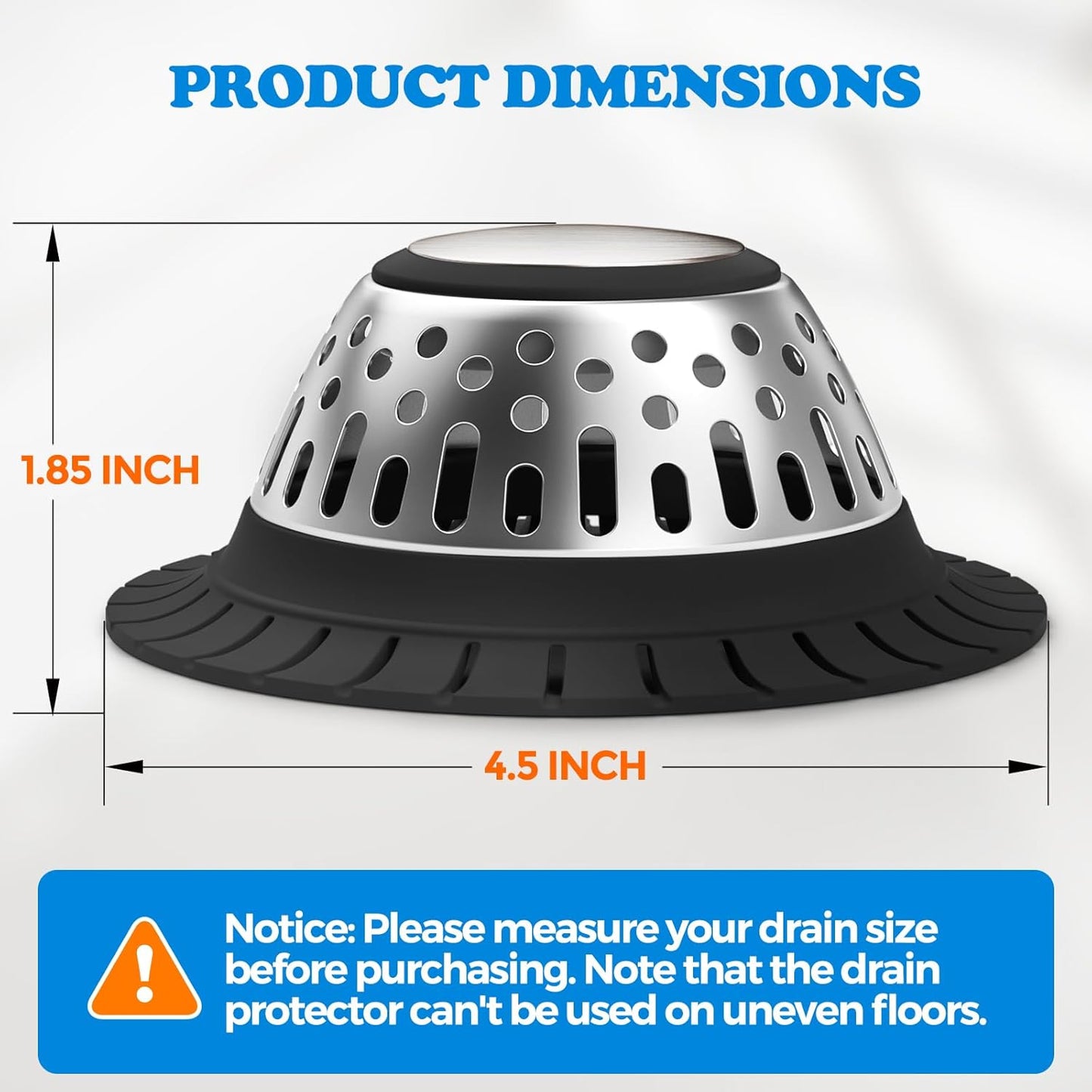 zaa Drain Hair Catcher - Bathtub Drain Cover, Hair Stopper for Bathtub Drain, 304 Stainless Steel Drain Protector and Hair Trap for Flat & Pop-up Drains, Silver Black