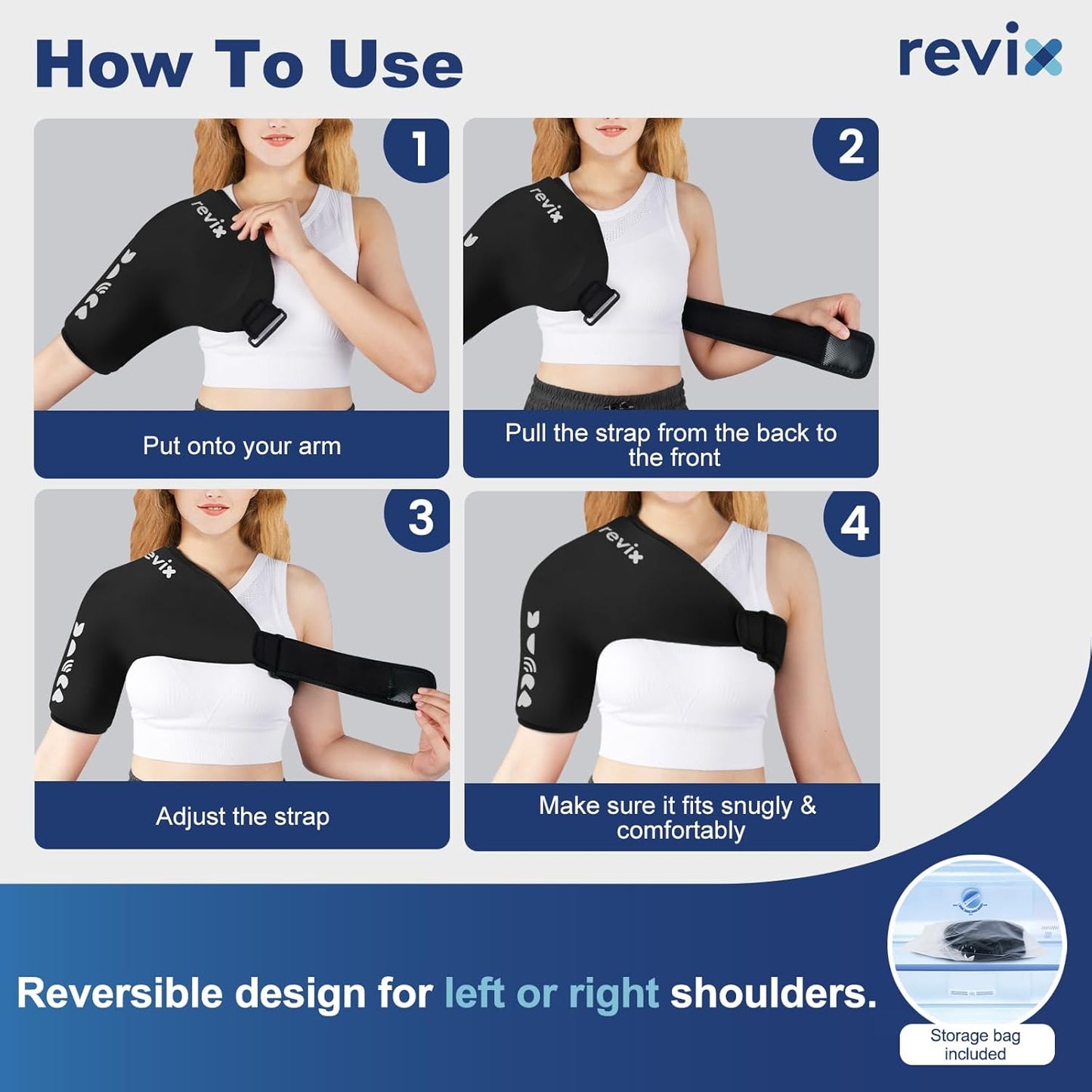 REVIX XL Shoulder Ice Pack for Rotator Cuff and Arm, Reusable Large Cold Gel Wrap with Compression, Quick-On & Quick-Off Design, Flexible Fit for Sports Recovery, Workout Relief, and Everyday Comfort