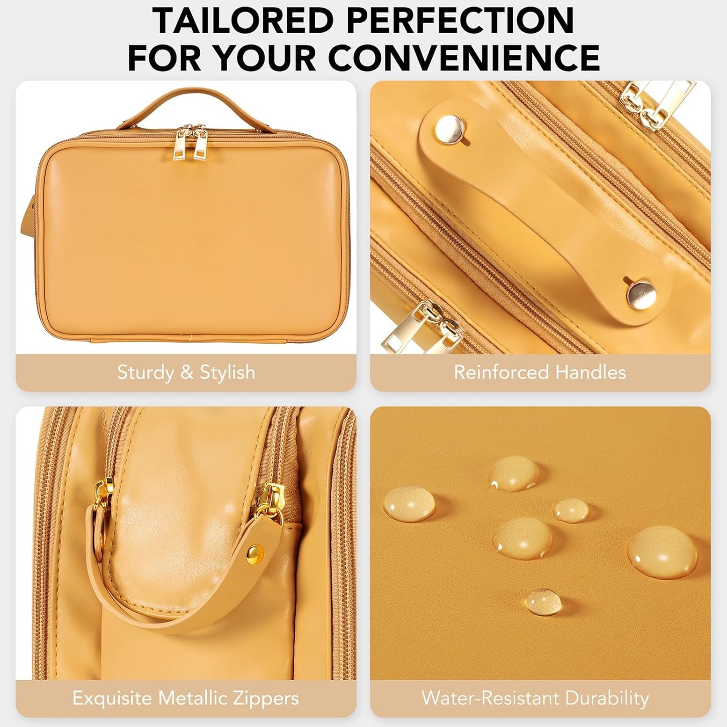 Travel Makeup Bag Women's Large Capacity Cosmetic Portable Organizer Large Opening Waterproof Storage Toiletry Bags Vertical Free-Standing Brush Holder for Easy Access Orange