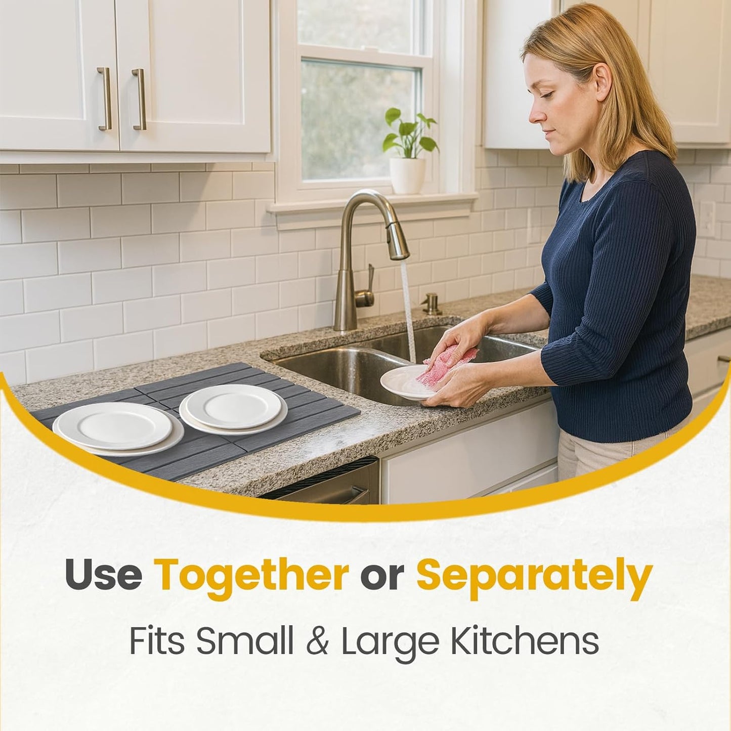 2 PCS Stone Dish Drying Mats for Kitchen Counter, Foldable Non-Slip Diatomaceous Earth Pad Set (12"x16" Each, Gray) - Super Absorbent Quick Dry Mat for Kitchen & Bathroom Counter, Sink - Dishes Cups