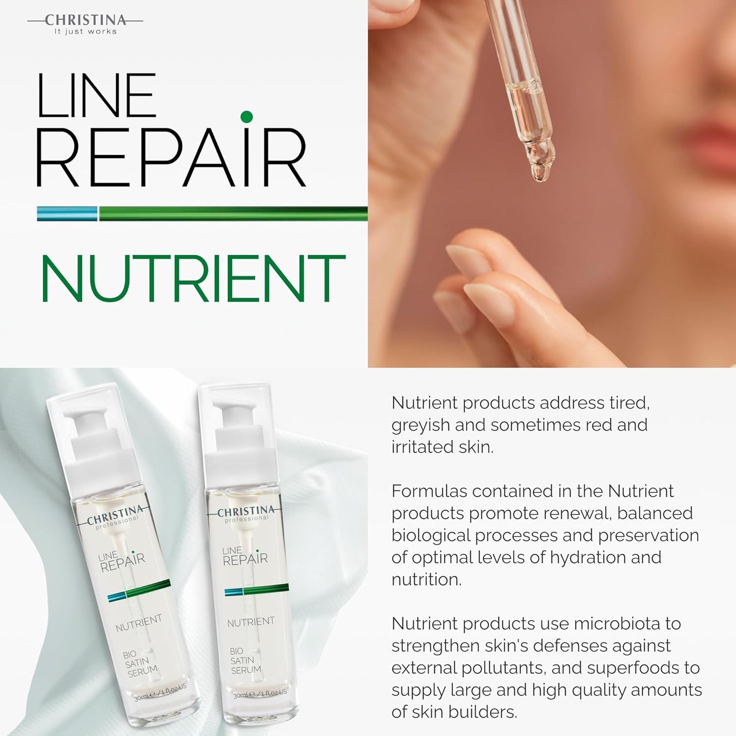 Christina Line Repair Bio Satin Vitamin C Serum for Face | Deeply Nourished Radiant Skin | Vitamin-Rich Protection | Retinol Revitalization Face Serum | For Sensitive, Normal, and Dry Skin 30ml