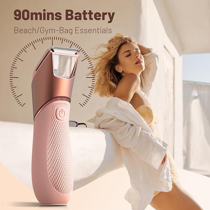 Bikini Trimmer for Women: Mirror Electric Shaver for Body Pubic Hair with LED Light, IPX7 Waterproof Portable Lady Facial Razor with Ceramic Blade,Rechargeable Body Groomer for Leg,Arm,Underarm