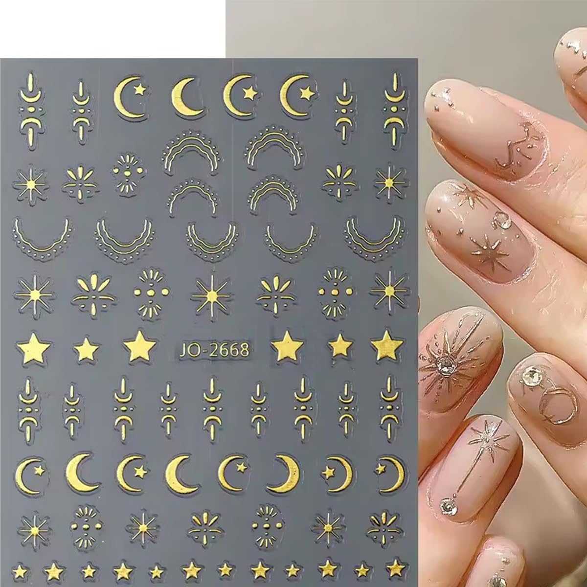 6 Sheets Star Nail Art Stickers 3D Self-Adhesive Pegatinas Uñas Silver Gold Nail Stickers Star Moon Nail Decals for Nail Art Design Decoration Accessories for Women Girls DIY