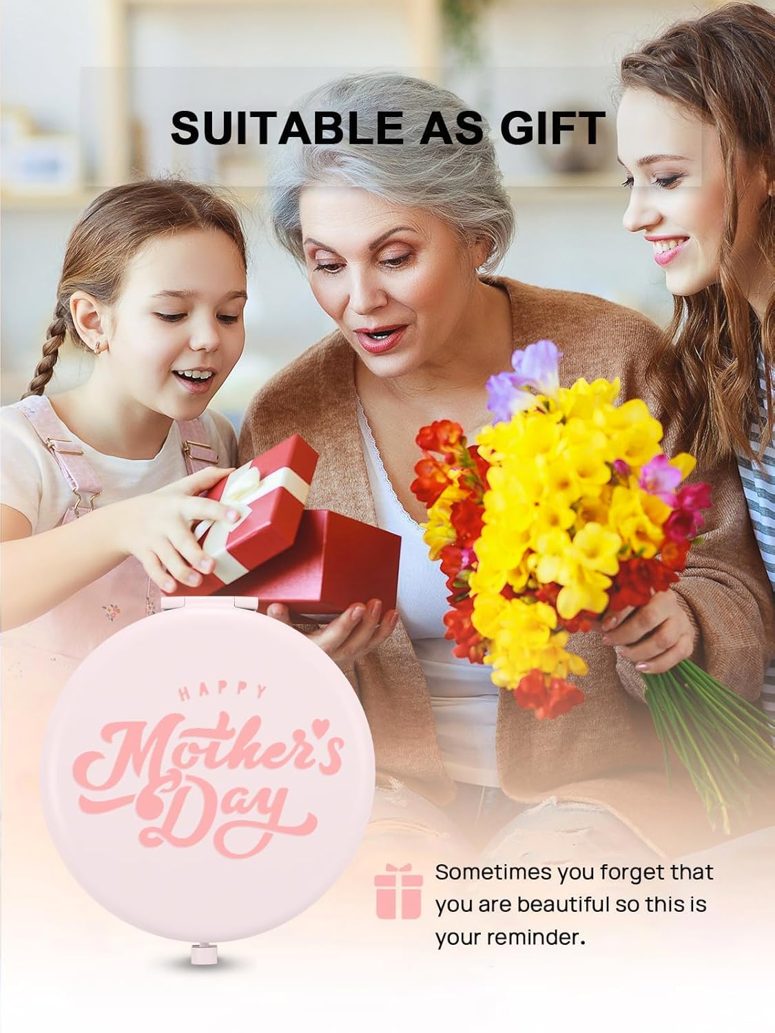 Compact Mirror Bulk, Pack of 12 Double-Sided 1X/2X Magnifying Metal Makeup Mirrors(Round, Pink Marshmallow)