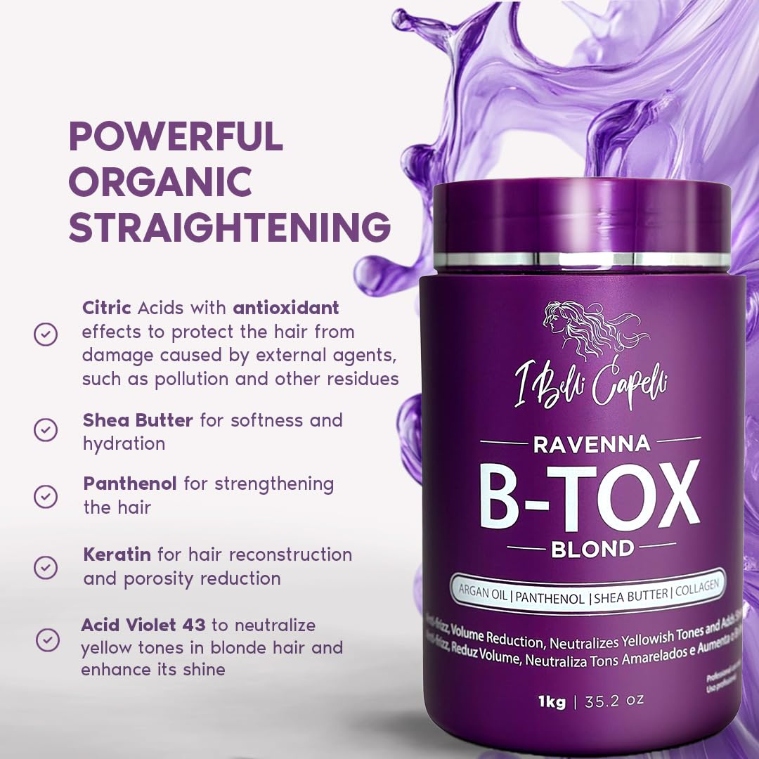 I Belli Capelli Ravenna Blond B-tox Hair Treatment Kit - 1kg/35.02 oz Hair B-tox + 300ml/10.1 fl.oz Anti-Residue Clarifying Shampoo for Longer Effect