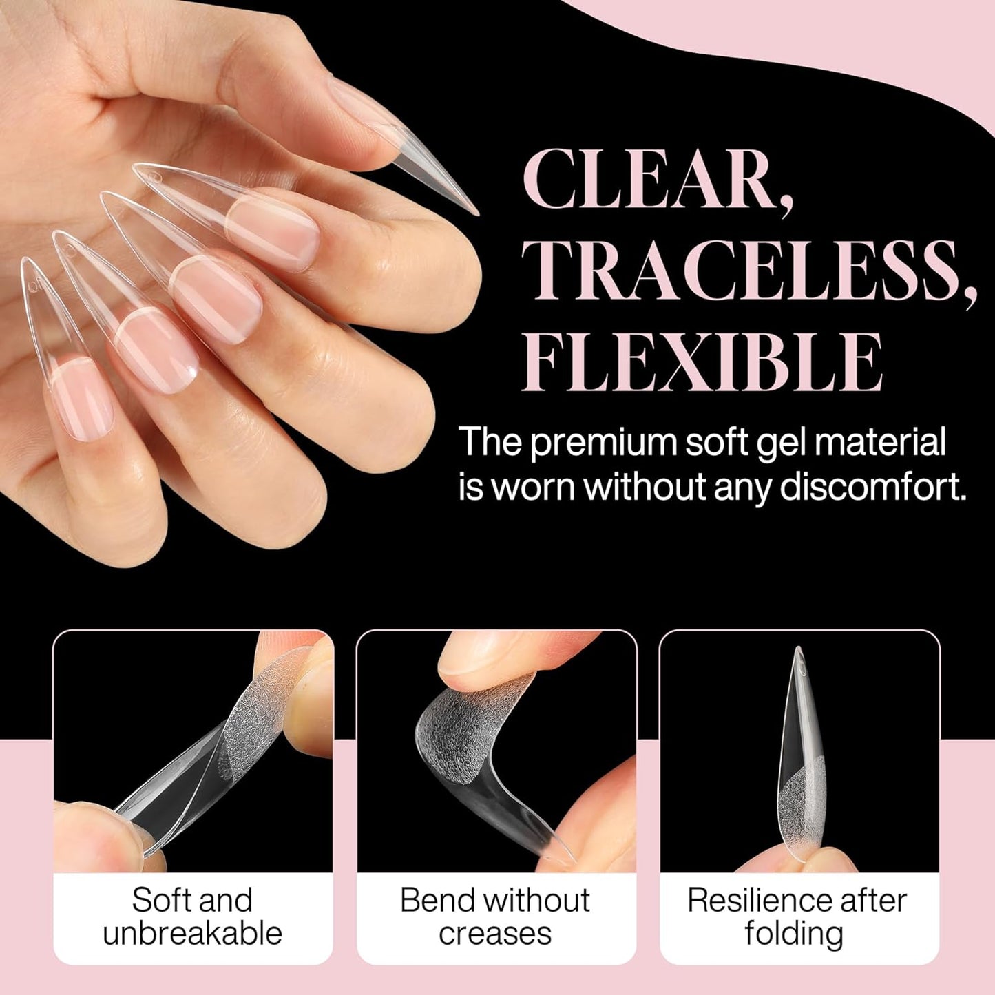 Long Stiletto Nail Tips: 240pcs Long Almond Matted Stiletto Gel Nail Tips No C Curve False Acrylic Fake Nails Full Cover Press On Nails Extensions DIY Home Salon 12 Sizes
