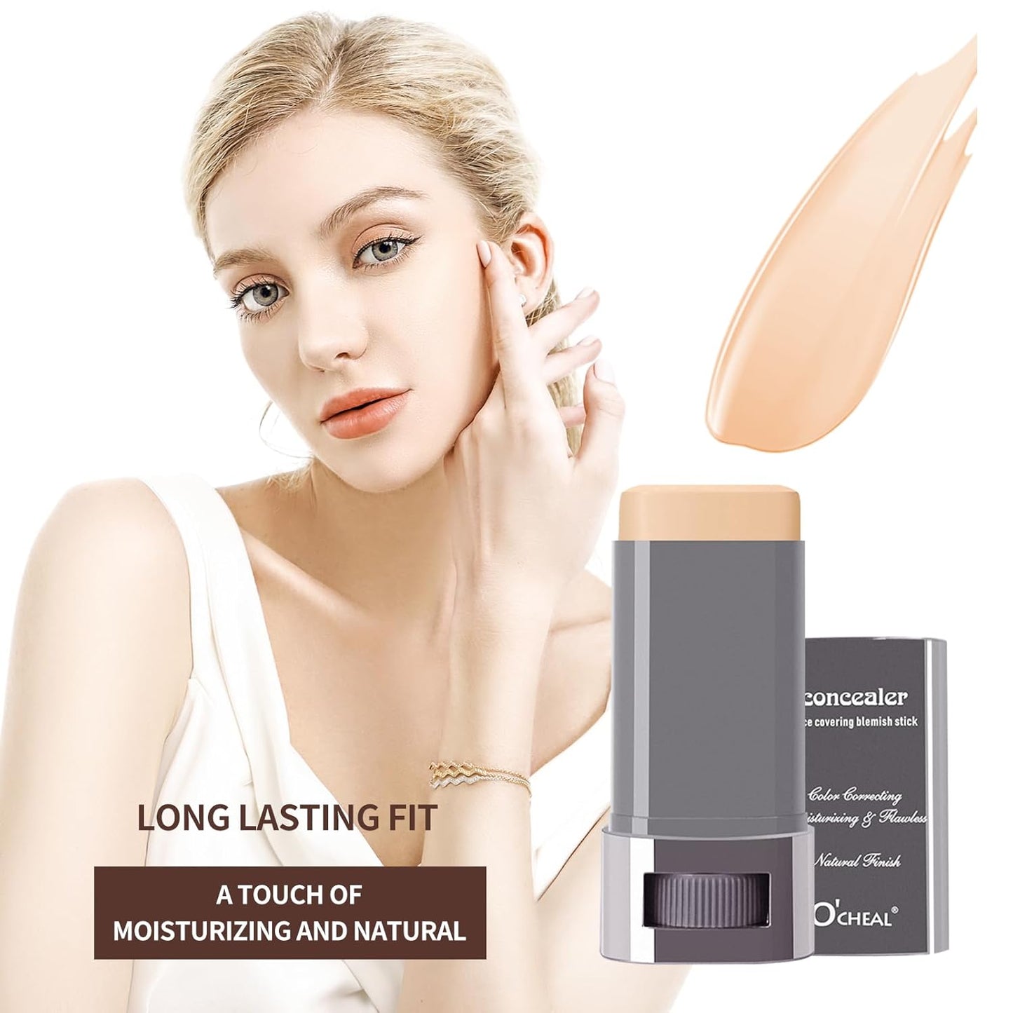 O'CHEAL Face Foundation Contour Stick Long-wear Lightweight Brighten Stick Face Concealer Blemish Contouring Beauty Makeup 02#NATURAL