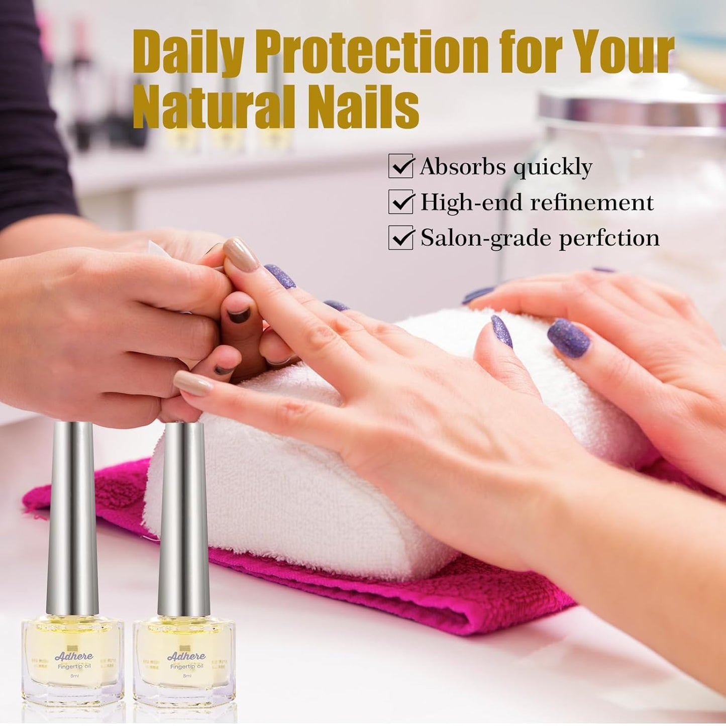 ADHERE Cuticle Oil for Nails Professional Nail Oil 8ML, Jojoba Nail Cuticle Oil Contains Vitamins with Soft Brush, for Nourishing, Hydrating, Dry Rough Nail Care Repair Essential Nail Care (Berries)