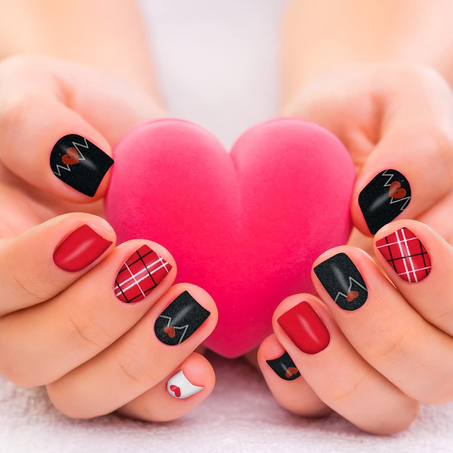 TailaiMei 12 Sheets Valentine's Day Nail Wraps Adhesive Nail Art Stickers Full Wraps Strips with 2 Pcs Nail Files for DIY Nail Decals (Heart Style)