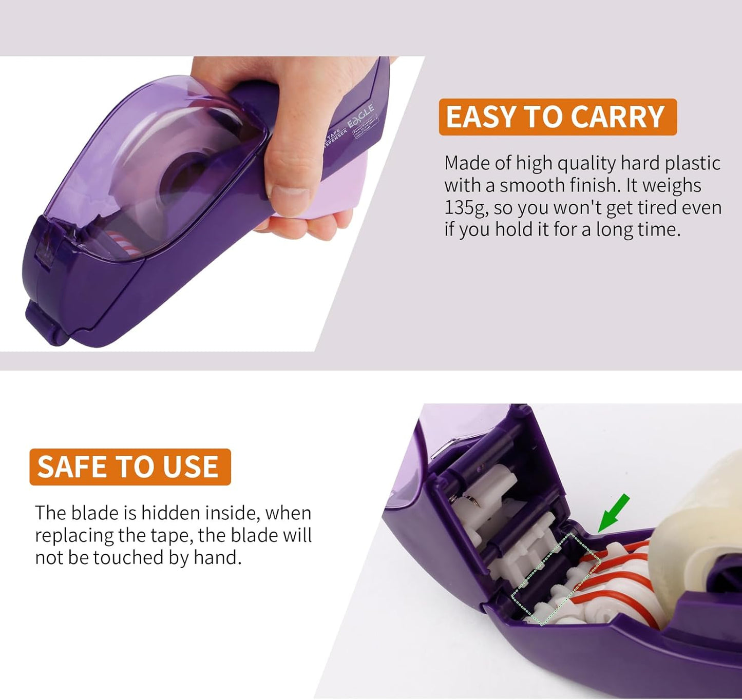 Eagle Automatic Tape Dispenser, Tape Gun, Single Handheld Design, Free 1 Roll of 0.5 Inch (12 mm) and 1 Roll of 0.75 Inch (19 mm) Tapes (Purple)