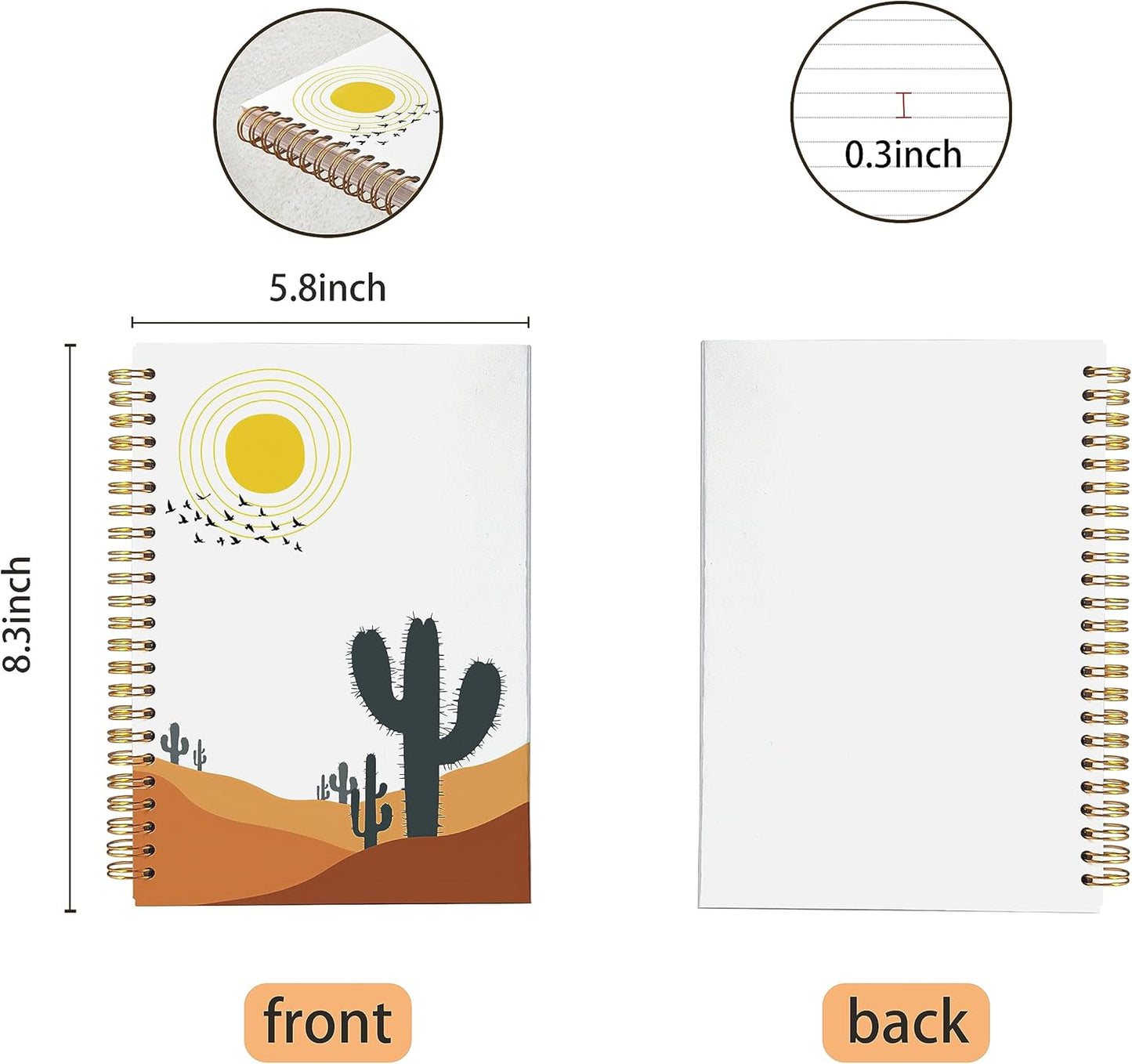 VNWEK Western Notebook,Western School Office Supplies,Boho Notebook,Cactus Notebook,Spiral Notebook Journal 5.5x8.3 Inch