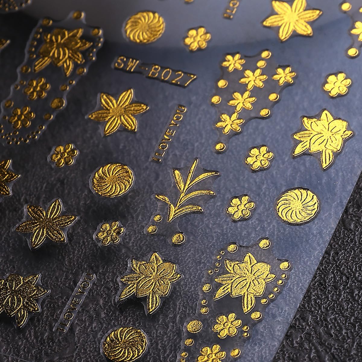 2 Sheets Gold Nail Art Stickers 3D Metallic Flower Nail Stickers Gold Blossom Floral Fallen Leaves Design Nail Art Supplies Fall Nail Decals for Women Girl Acrylic DIY Manicure Decoration Accessories