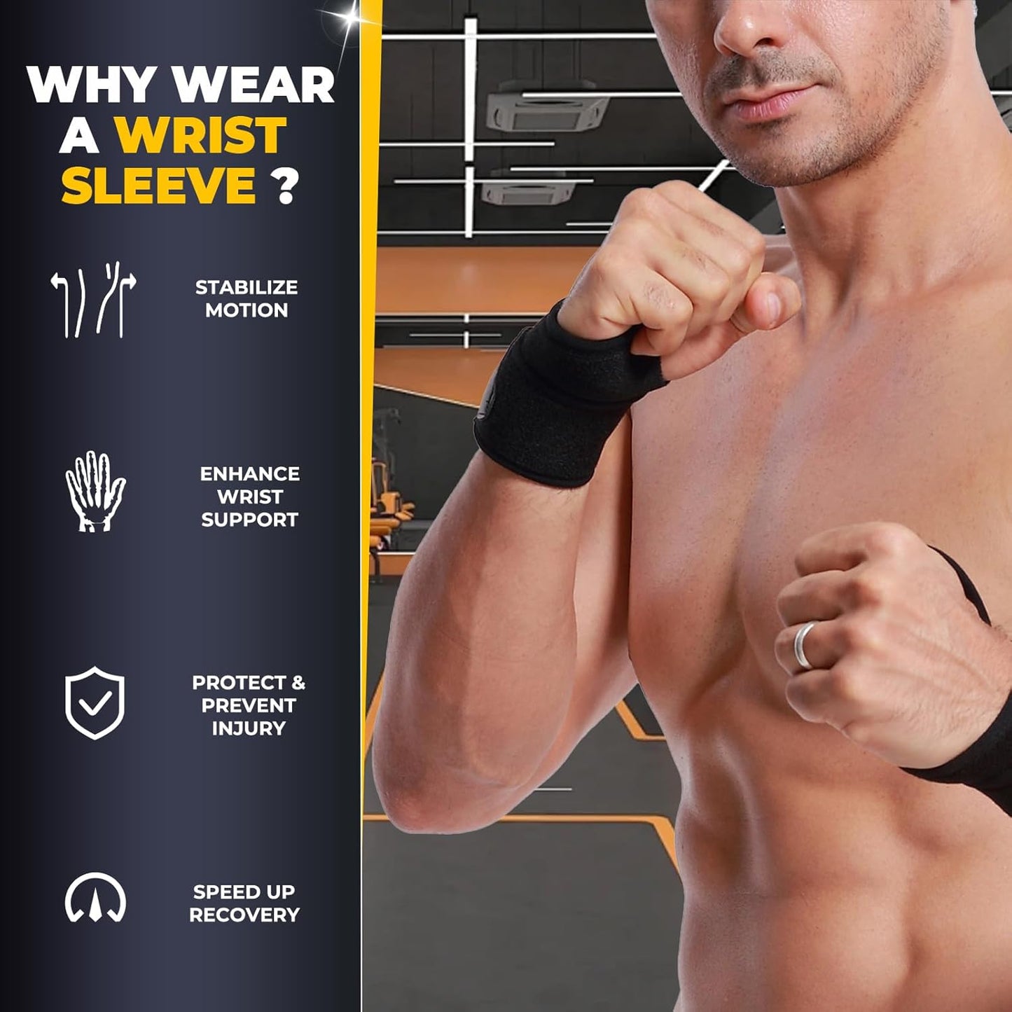 NeoTech Care Wrist Band - Elastic & Breathable Fabric - Adjustable Compression Strap - Men, Women, Right or Left - Support Wrap for Protection or Sports (Black Color, Size L, 1 Pair)