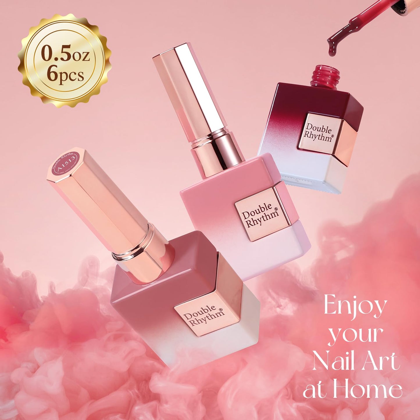 Double Rhythm 6 Pcs 15 ML Gel Polish Set Same Color Same Bottle Soak Off Gel Polish Kit Nail Art Manicure Salon DIY at Home for Women (Jelly Translucent Rose Pink Burgundy Red-T6-2)