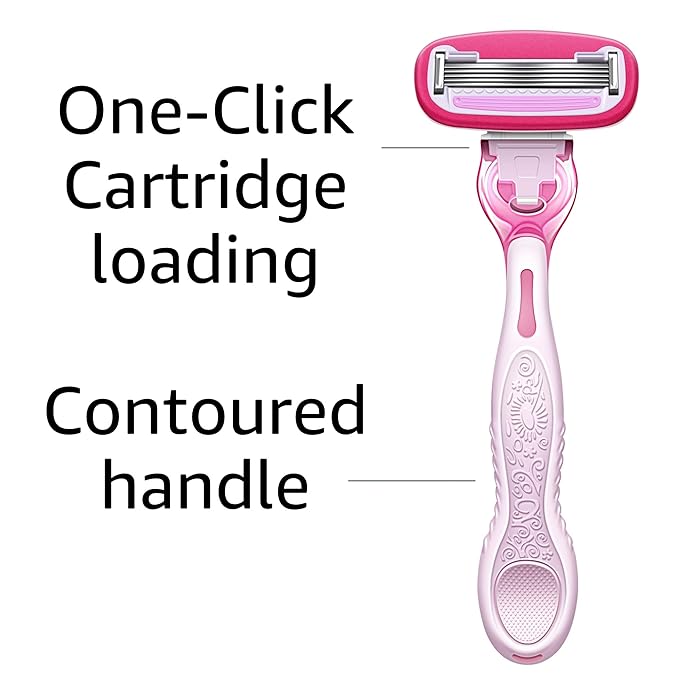Amazon Basics Women's 5 Blade FITS Razor for Women, FITS Amazon Basics Handle and Venus Handles, Includes 1 FITS Handle, 12 Cartridges & 1 Shower Hanger
