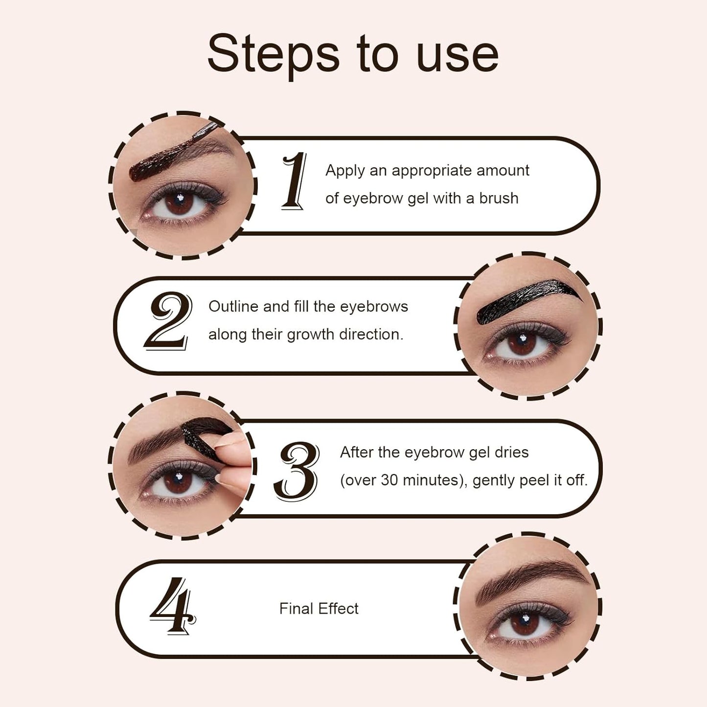 Easy Peel Off Eyebrow Gel Kit, Brown Tattoo Brow Gel, Long-lasting Waterproof and Transfer for Women to Achieve Natural Fuller Brows, Suitable for All Skin Types