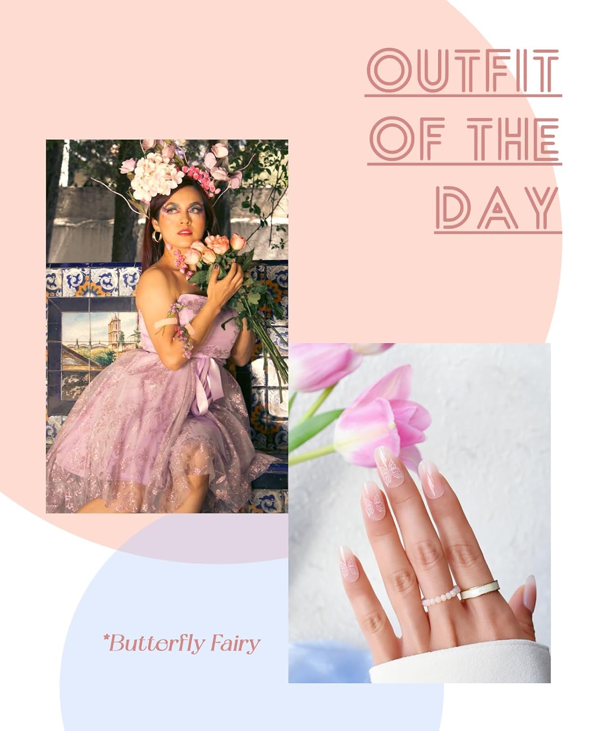 Semi Cured Gel Nail Strips, 20 pcs Nail Wraps, Glaze Stickers, Salon Quality French Manicure, Full Decal Gel Polish Strips, Long Lasting SCG, Easy on, UV Required (Butterfly Fairy)