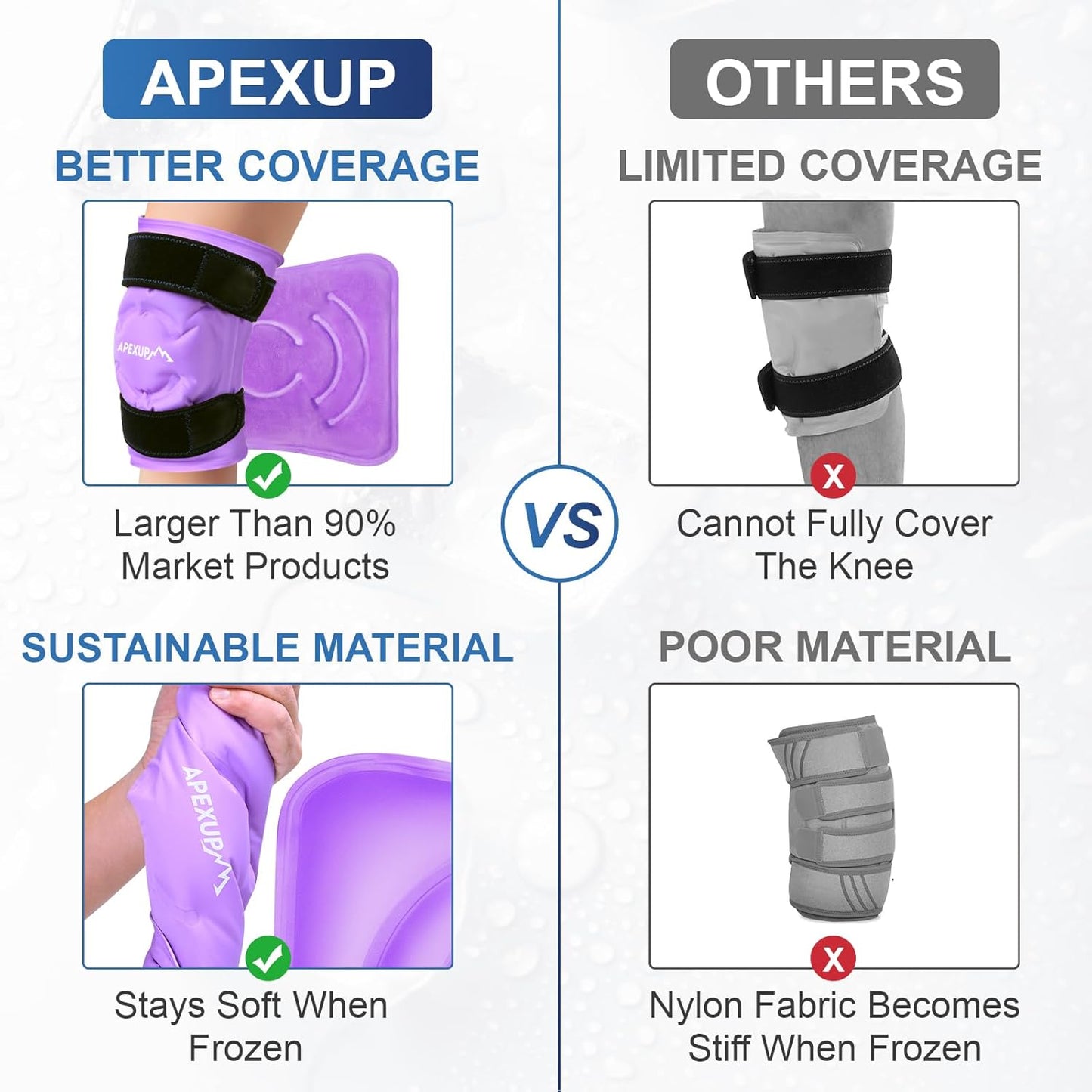 APEXUP Ice Pack for Knee Pain Relief, Large Reusable Wrap After Surgery, Flexible Gel Cold Pack for Injuries, Pain Relief for Back, Shoulder, Elbow, Ankle and Leg (Purple, L, 2PK)