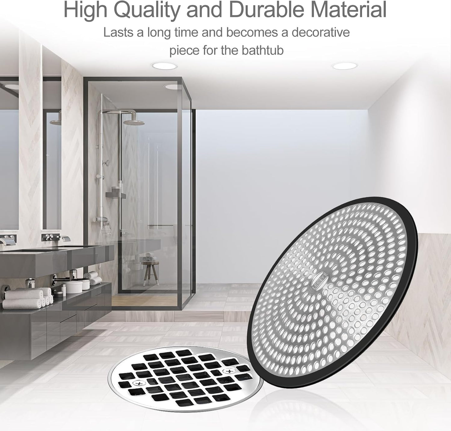 LEKEYE Shower Drain Hair Catcher | Strainer | Shower Stall Drain Cover | Bathroom Drain Protector Stainless Steel and Silicone(Black)