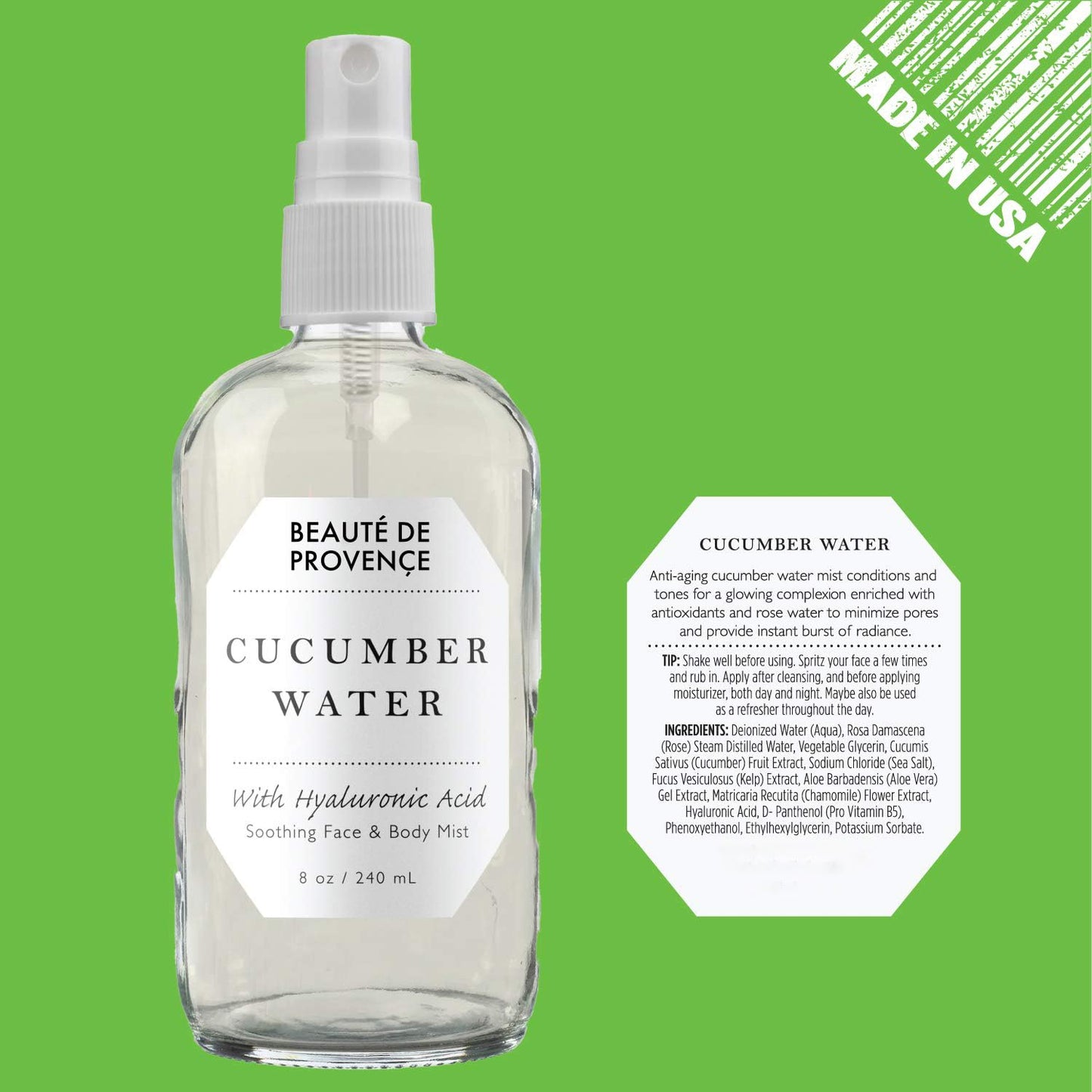 | Face & Body Mist Spray - Soothing Cucumber Water With Moisturizing Hyaluronic Acid | Instant Soothing, Cooling, Conditioning | 8 FL OZ