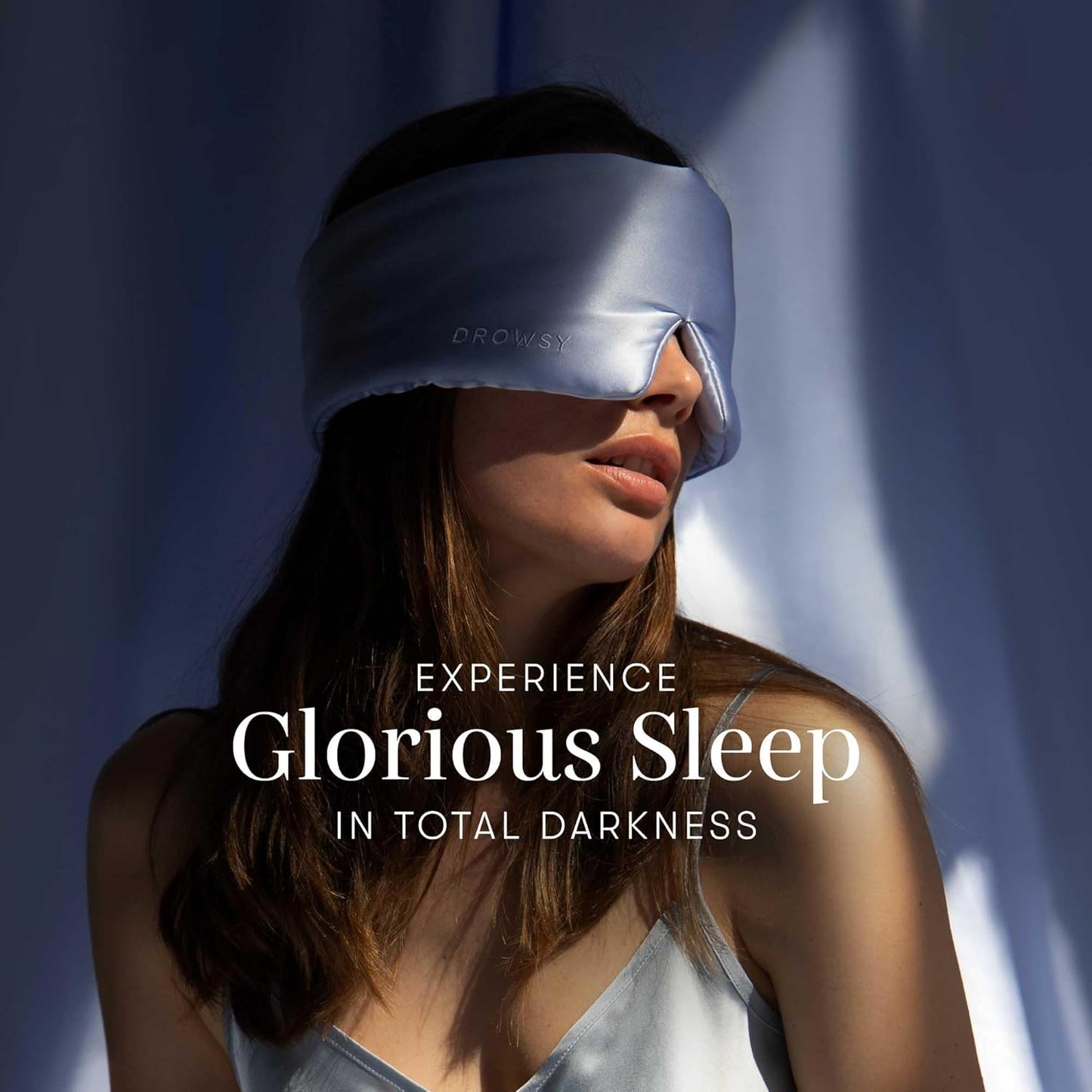 DROWSY Silk Sleep Mask. Face-Hugging, Padded Silk Cocoon for Luxury Sleep in Total Darkness. (Blue Belle)