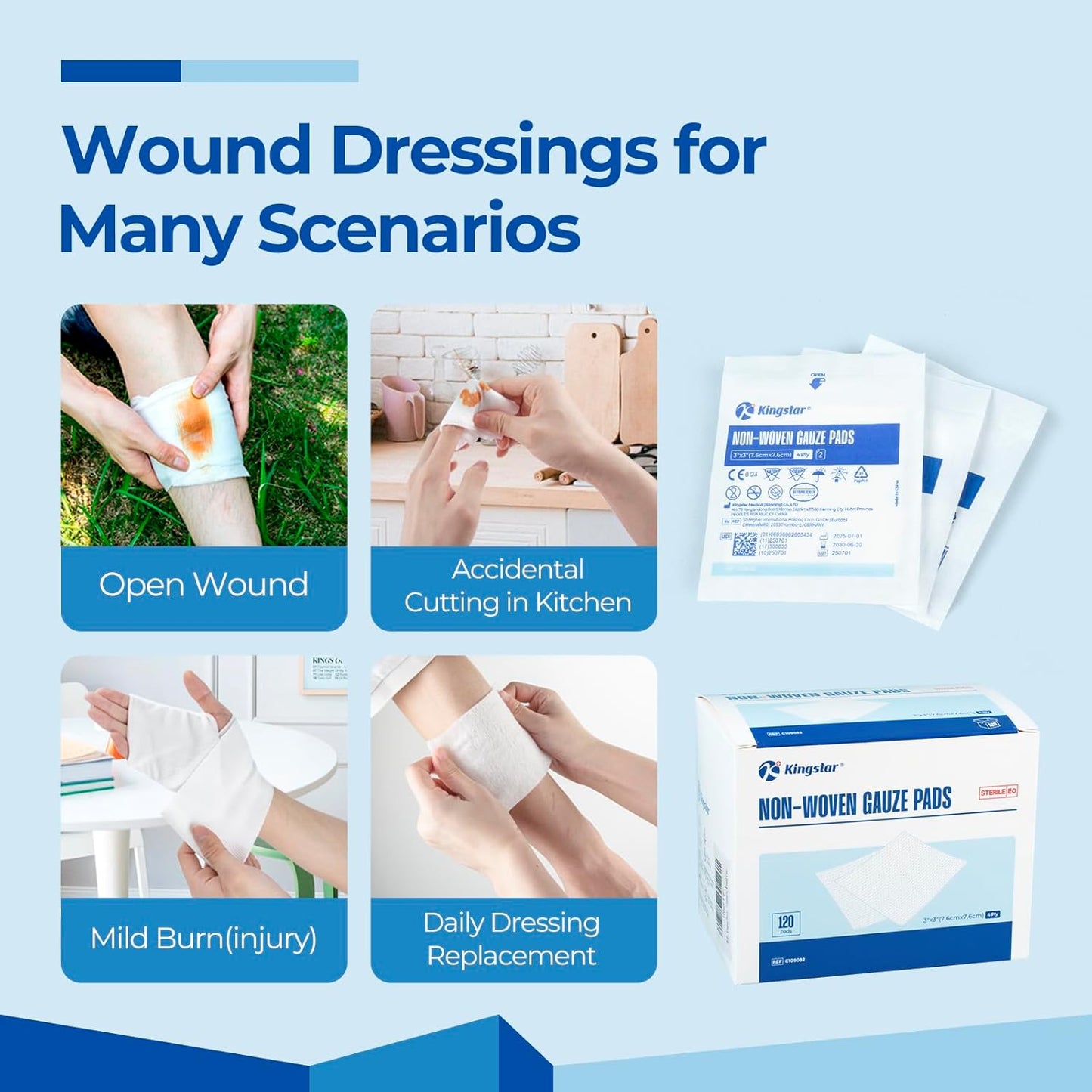 Sterile Nonwoven Gauze Pads, 3"x 3" Wound Dressing, 60 Packs - 120 Pieces Superior Soft Sponge Pads, Higher Absorbent Gauze Compresses for Trauma or Post-Operative Wound Care